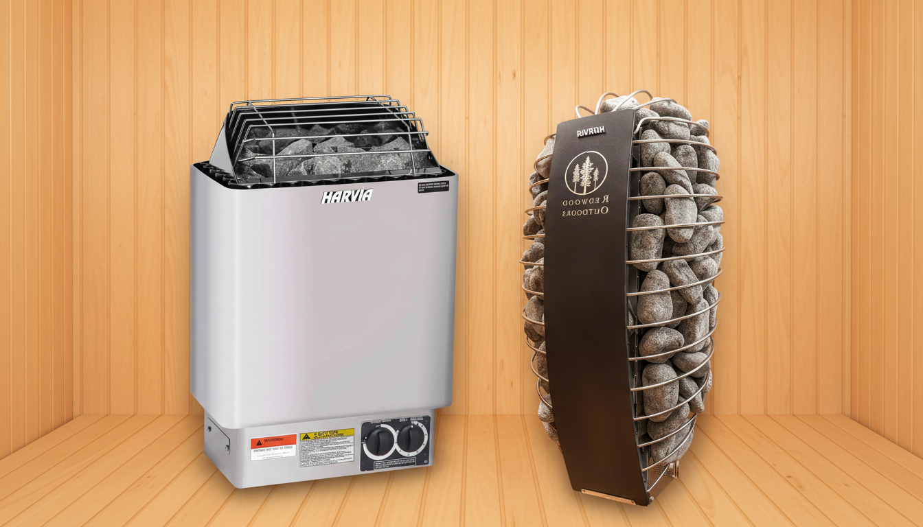 Harvia KIP and Harvia Spirit Wi-Fi sauna heaters side by side