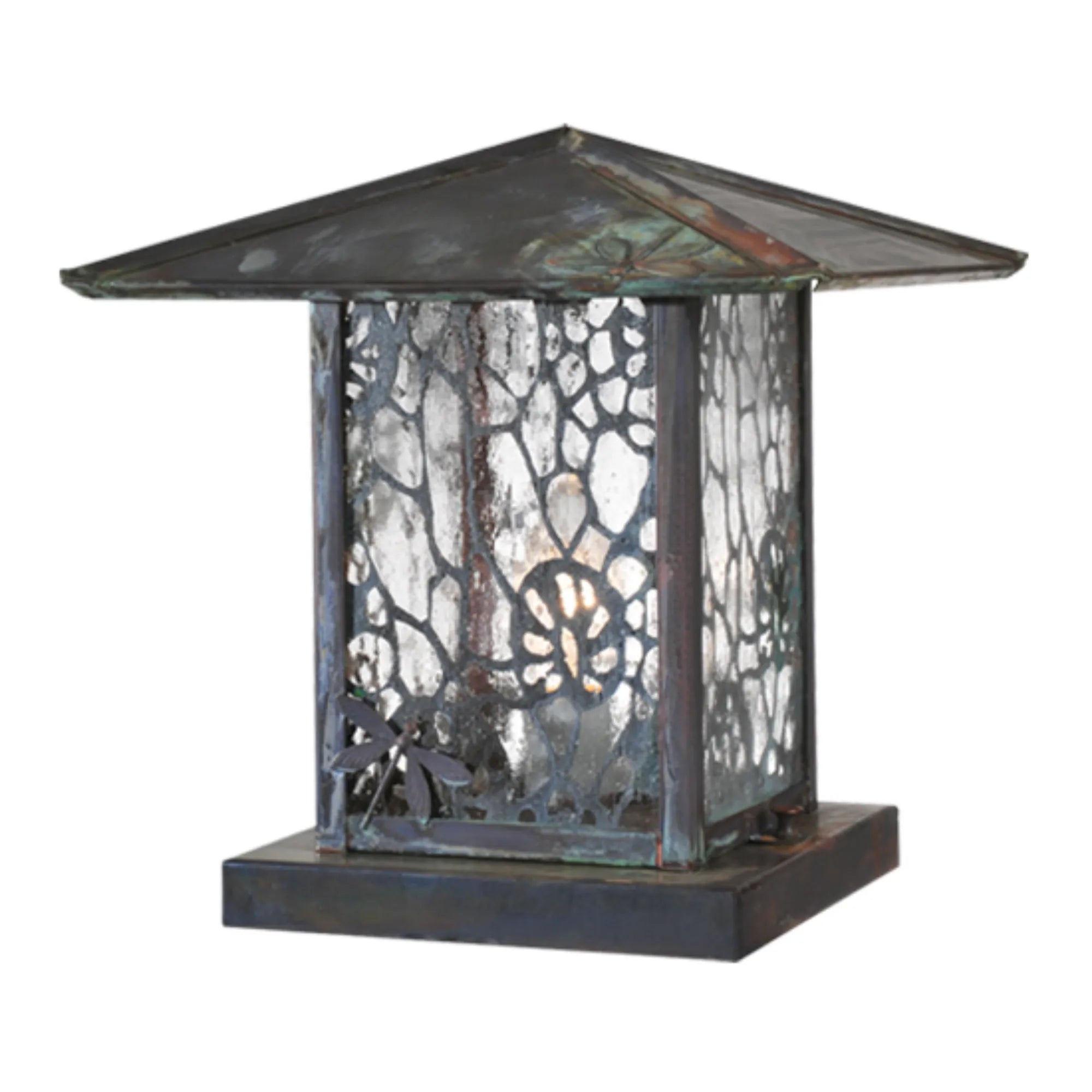 12" Square Seneca Lotus Leaf and Dragonfly Pier Mount – Verdigris – Wet-Rated – Meyda Lighting