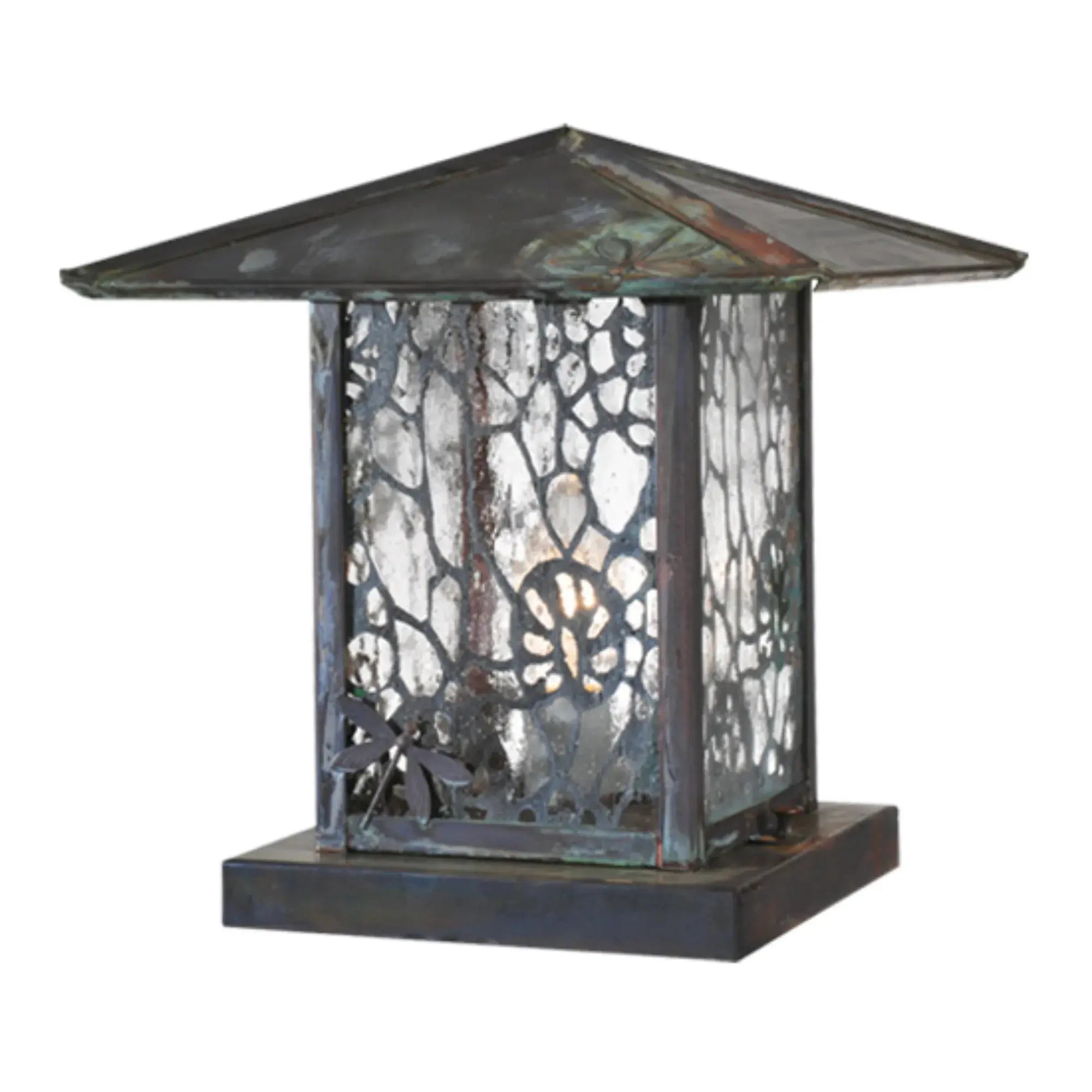 12" Square Seneca Lotus Leaf and Dragonfly Pier Mount – Verdigris – Wet-Rated – Meyda Lighting Meyda Lighting