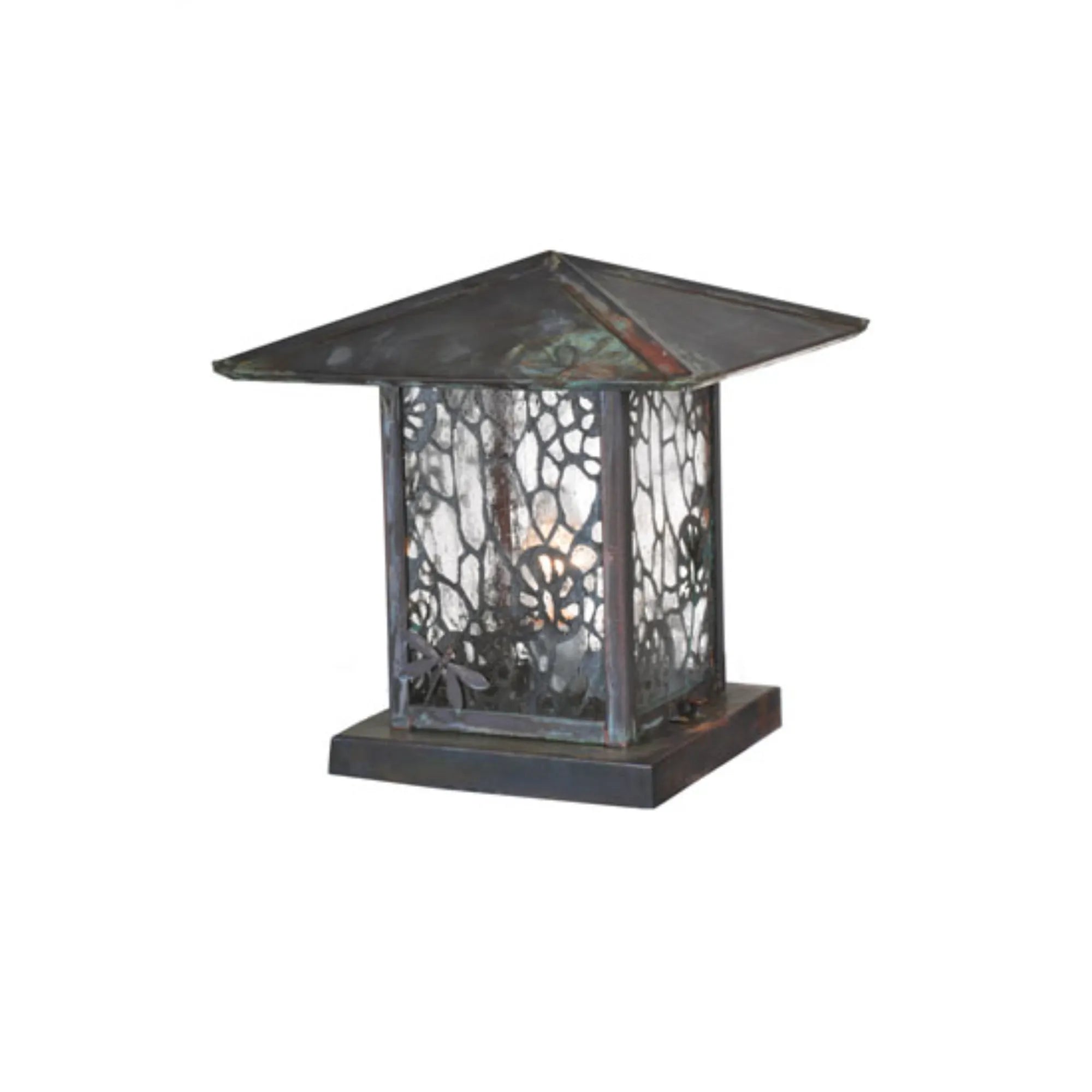 12" Square Seneca Lotus Leaf and Dragonfly Pier Mount – Verdigris – Wet-Rated – Meyda Lighting
