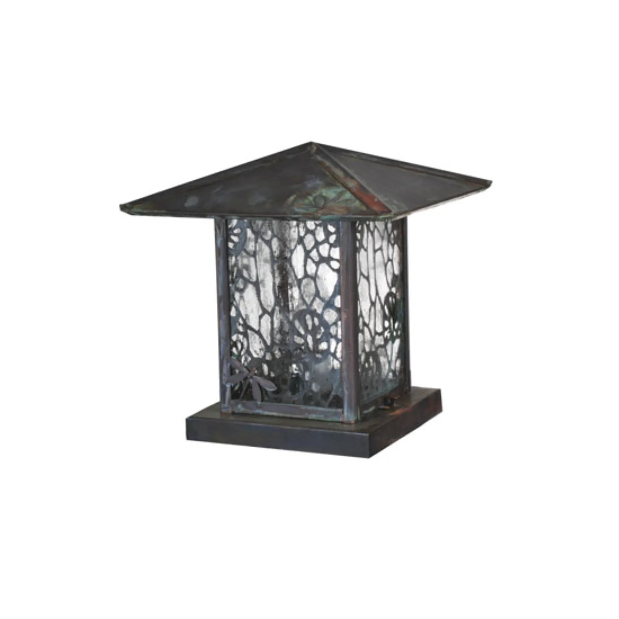 12" Square Seneca Lotus Leaf and Dragonfly Pier Mount – Verdigris – Wet-Rated – Meyda Lighting