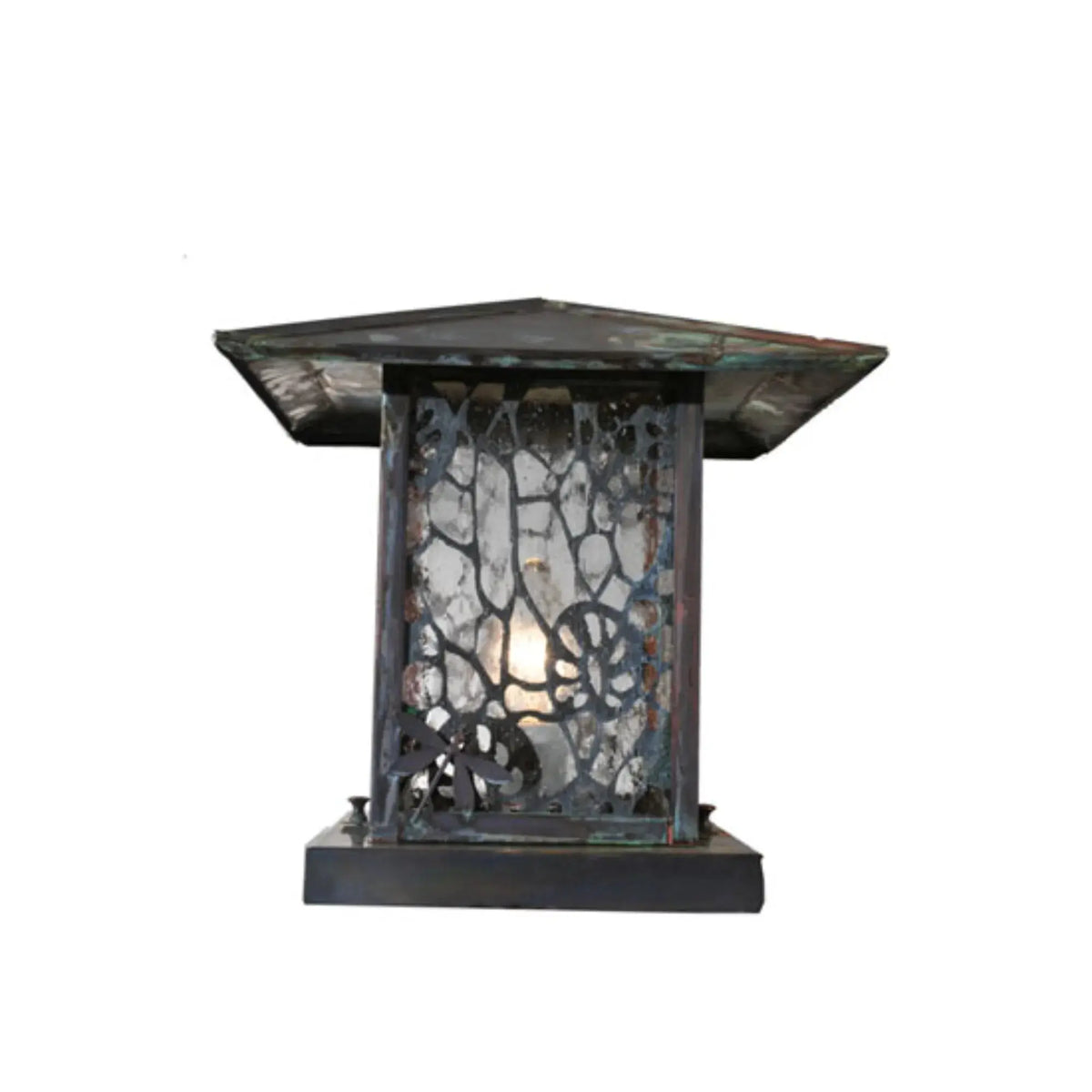 12" Square Seneca Lotus Leaf and Dragonfly Pier Mount – Verdigris – Wet-Rated – Meyda Lighting Meyda Lighting