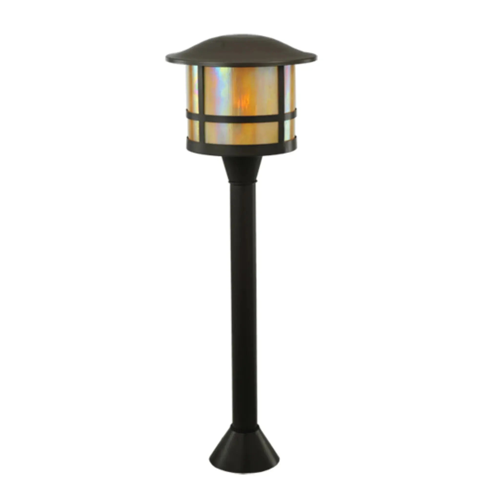 16"W Thomas Post Mount – Timeless Bronze – Beige Iridescent Glass – Damp-Rated – Meyda Lighting Meyda Lighting