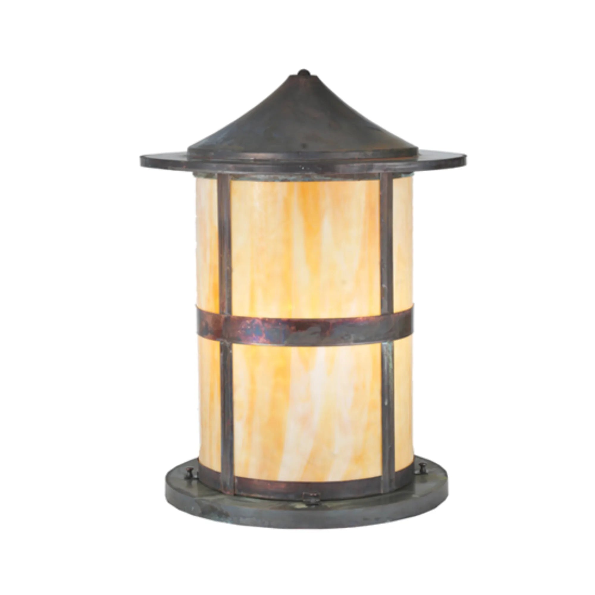 18" Wide Fulton Pier Mount – Vintage Copper – Beige Art Glass – Wet-Rated – Meyda Lighting