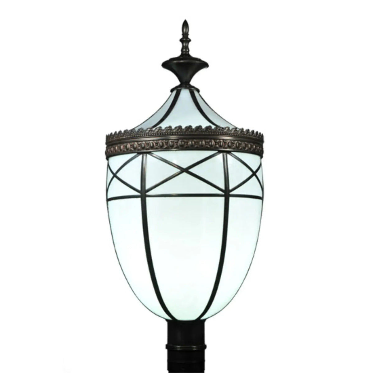 14" Wide Borough Hall Post Mount – Craftsman Brown – White Art Glass – Wet-Rated – Meyda Lighting Meyda Lighting