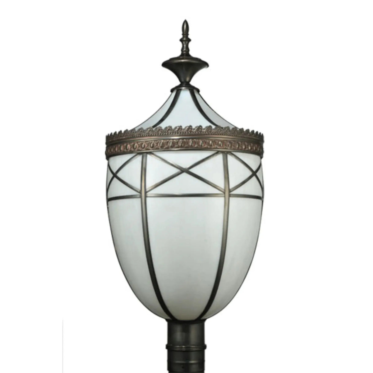 14" Wide Borough Hall Post Mount – Craftsman Brown – White Art Glass – Wet-Rated – Meyda Lighting Meyda Lighting