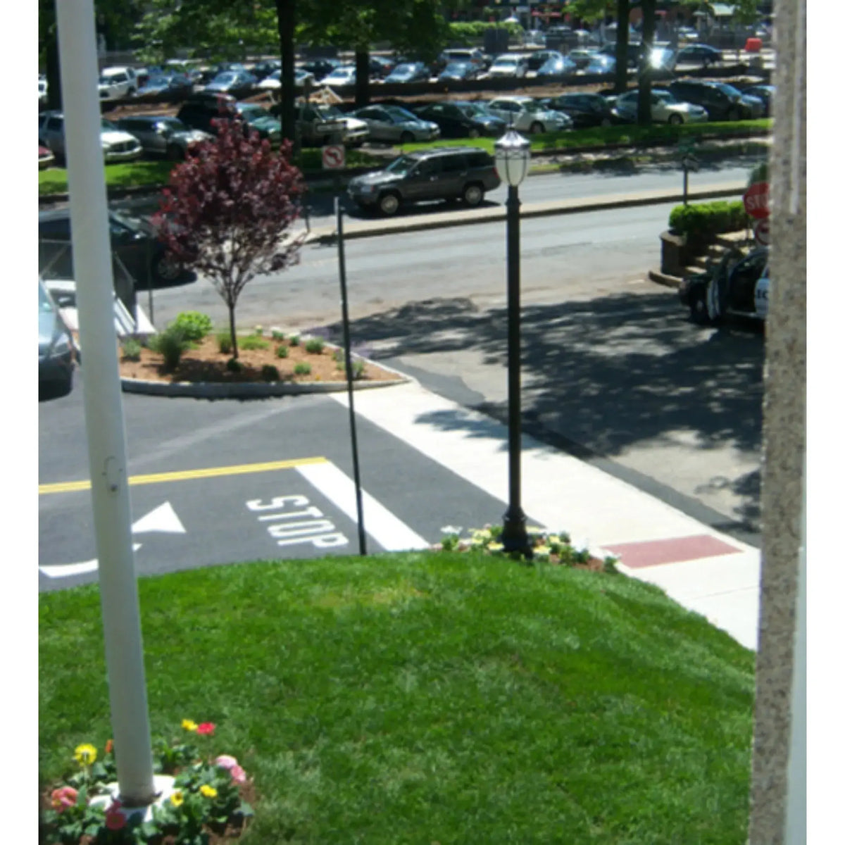 14" Wide Borough Hall Post Mount – Craftsman Brown – White Art Glass – Wet-Rated – Meyda Lighting Meyda Lighting