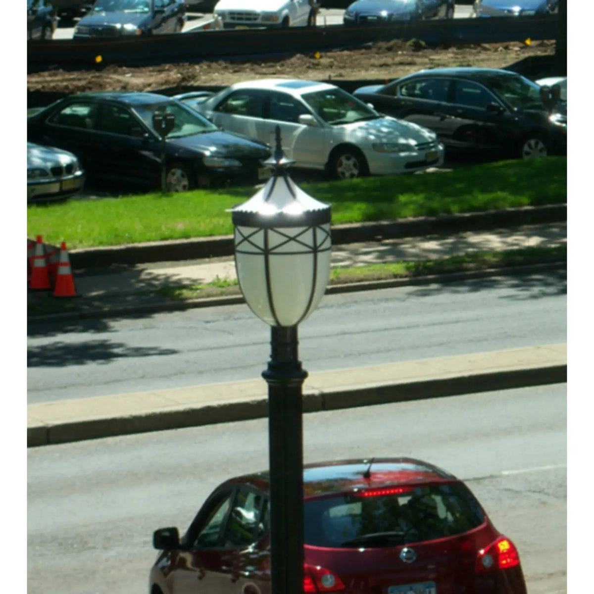 14" Wide Borough Hall Post Mount – Craftsman Brown – White Art Glass – Wet-Rated – Meyda Lighting Meyda Lighting