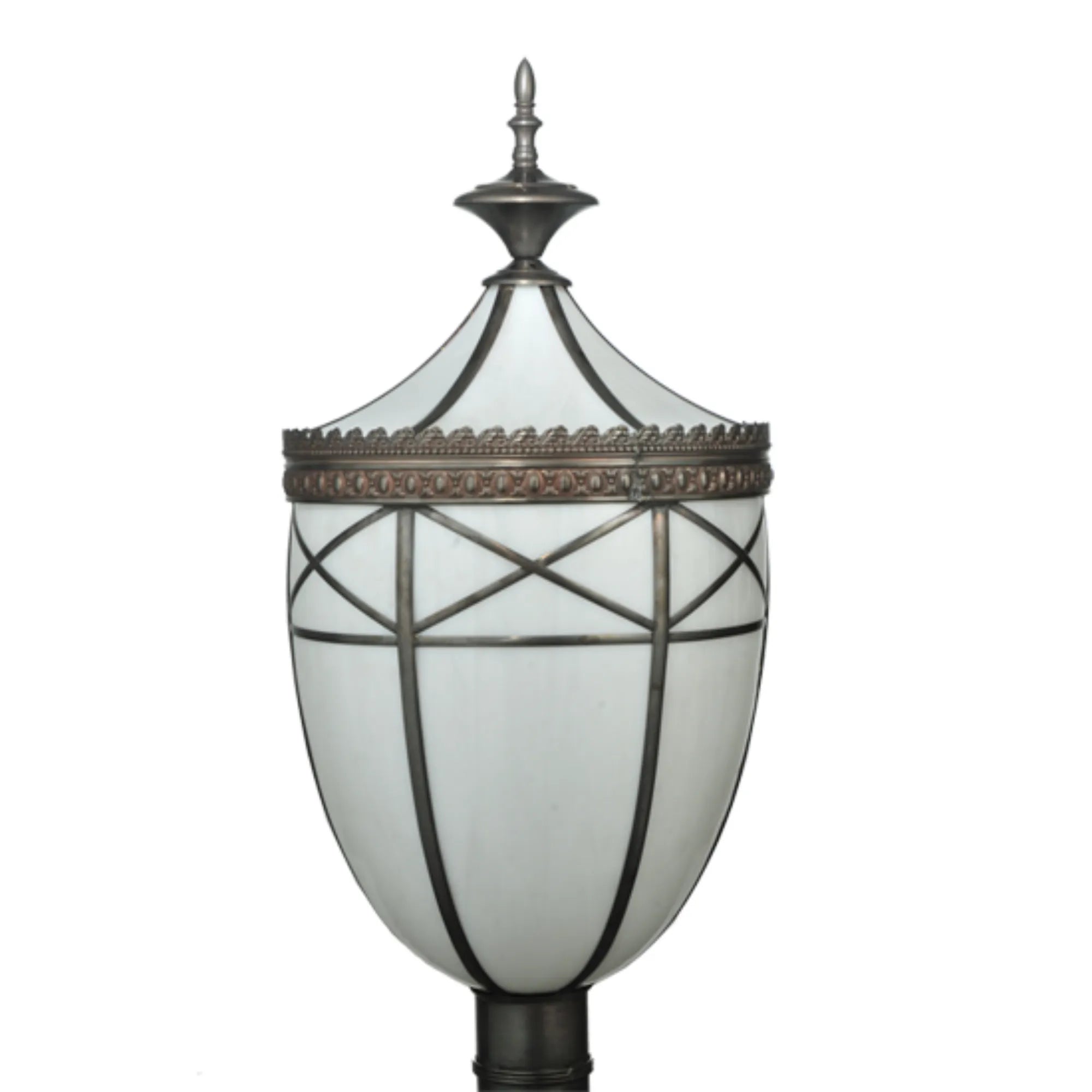 14" Wide Borough Hall Post Mount – Craftsman Brown – White Art Glass – Wet-Rated – Meyda Lighting