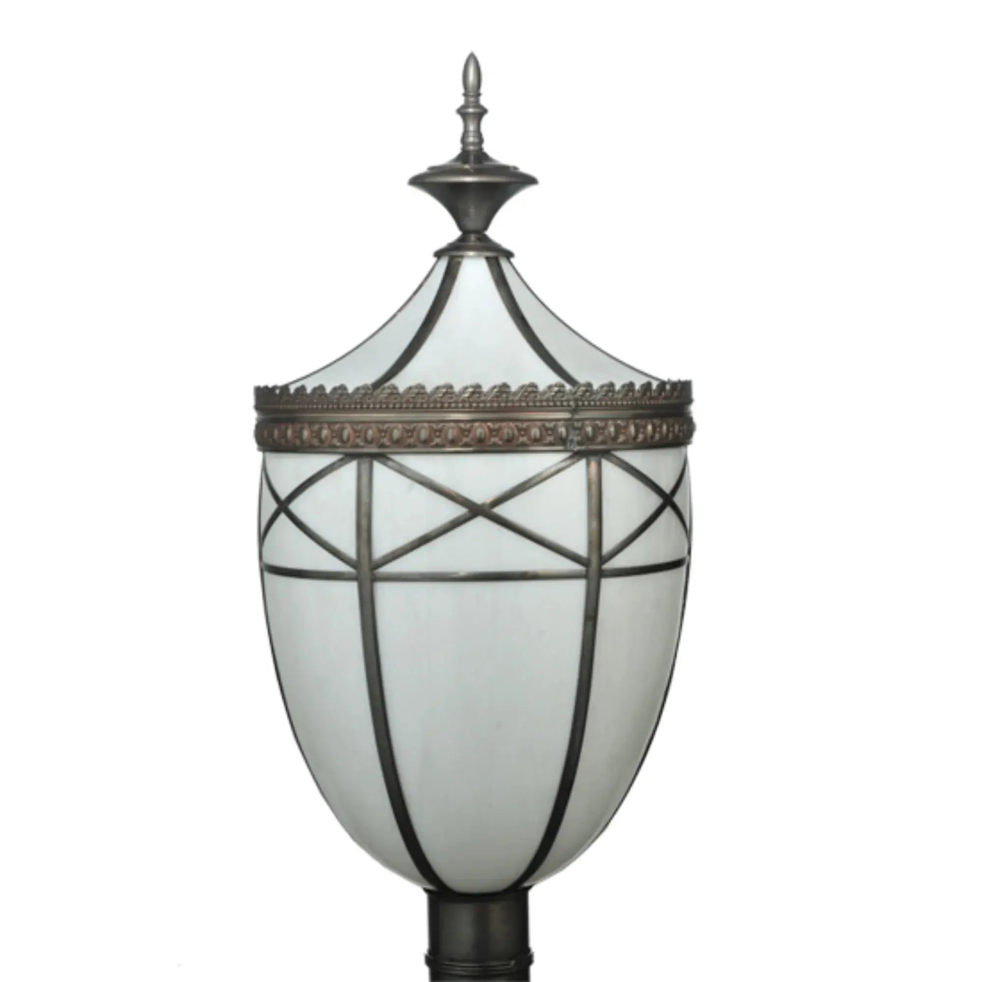 14" Wide Borough Hall Post Mount – Craftsman Brown – White Art Glass – Wet-Rated – Meyda Lighting Meyda Lighting