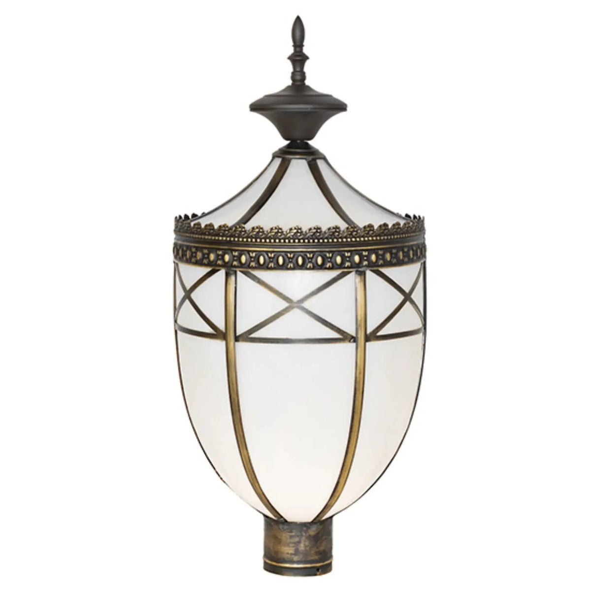 11" Wide Borough Hall Post Mount – Craftsman Brown – White Art Glass – Wet-Rated – Meyda Lighting Meyda Lighting