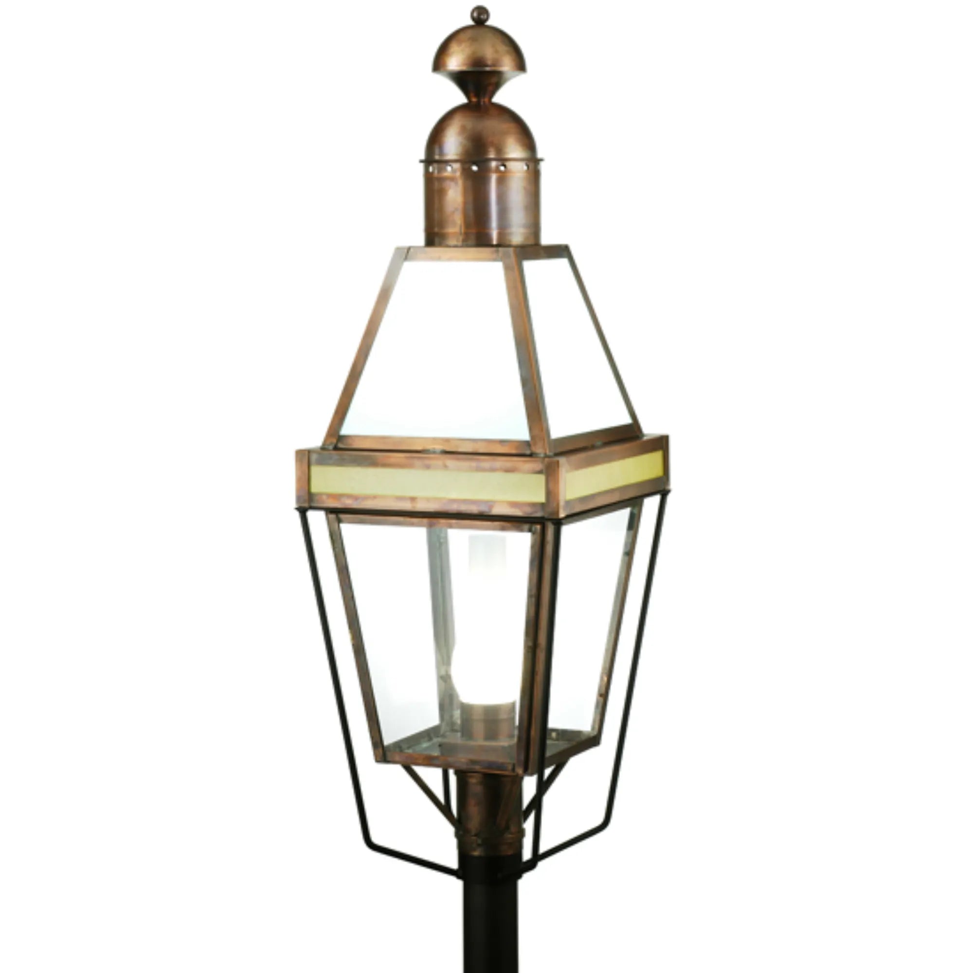 15"Sq Hancock Lantern Post Mount – Antique Copper – Crystal Idalight – Wet-Rated – Meyda Lighting