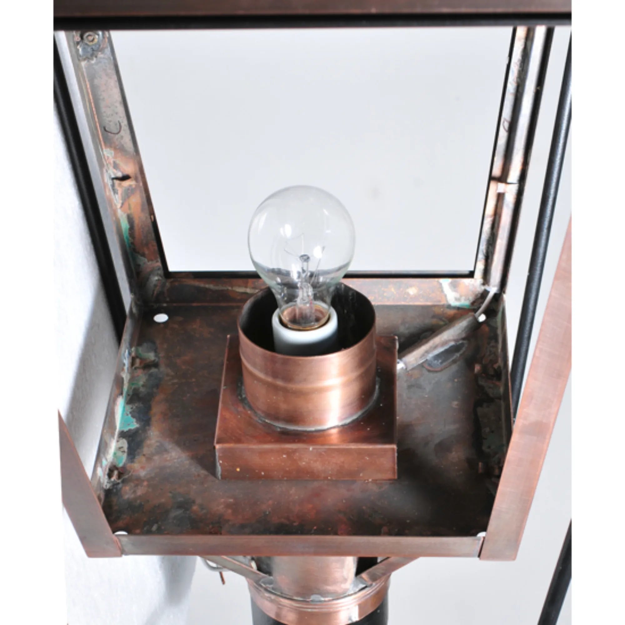 15"Sq Hancock Lantern Post Mount – Antique Copper – Crystal Idalight – Wet-Rated – Meyda Lighting