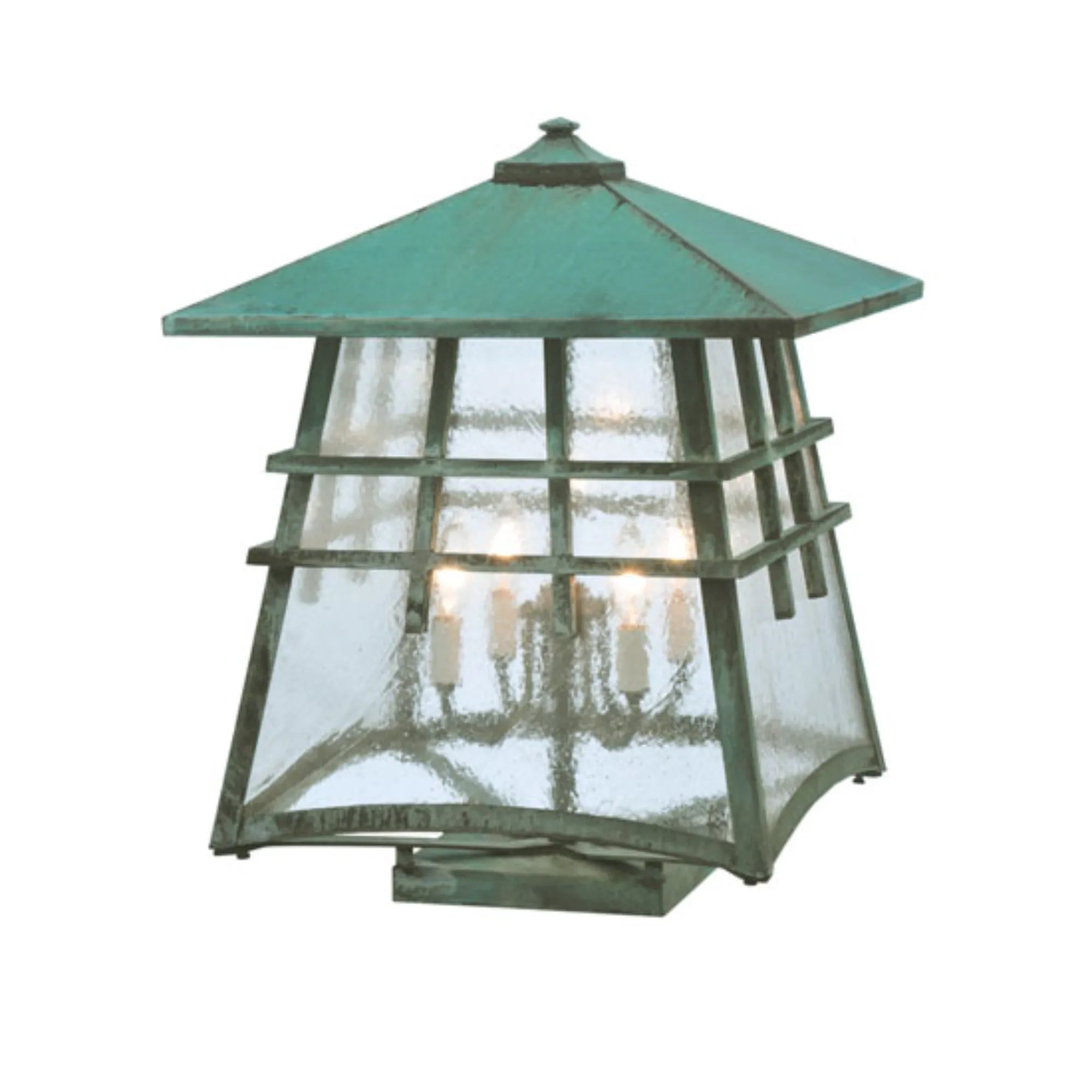18" Square Stillwater Double Bar Mission Deck Light – Vedigris – Wet-Rated – Meyda Lighting