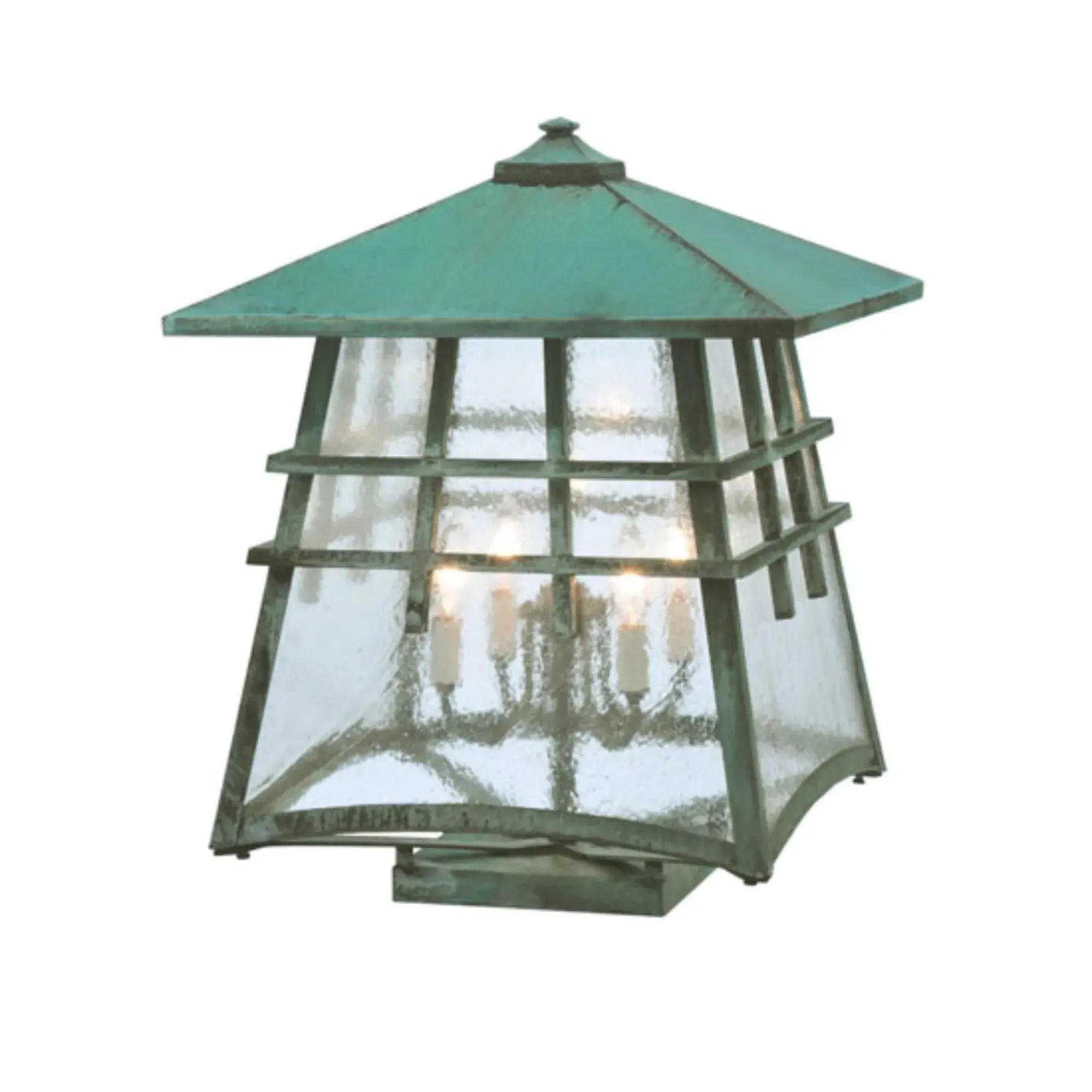 18" Square Stillwater Double Bar Mission Deck Light – Vedigris – Wet-Rated – Meyda Lighting Meyda Lighting