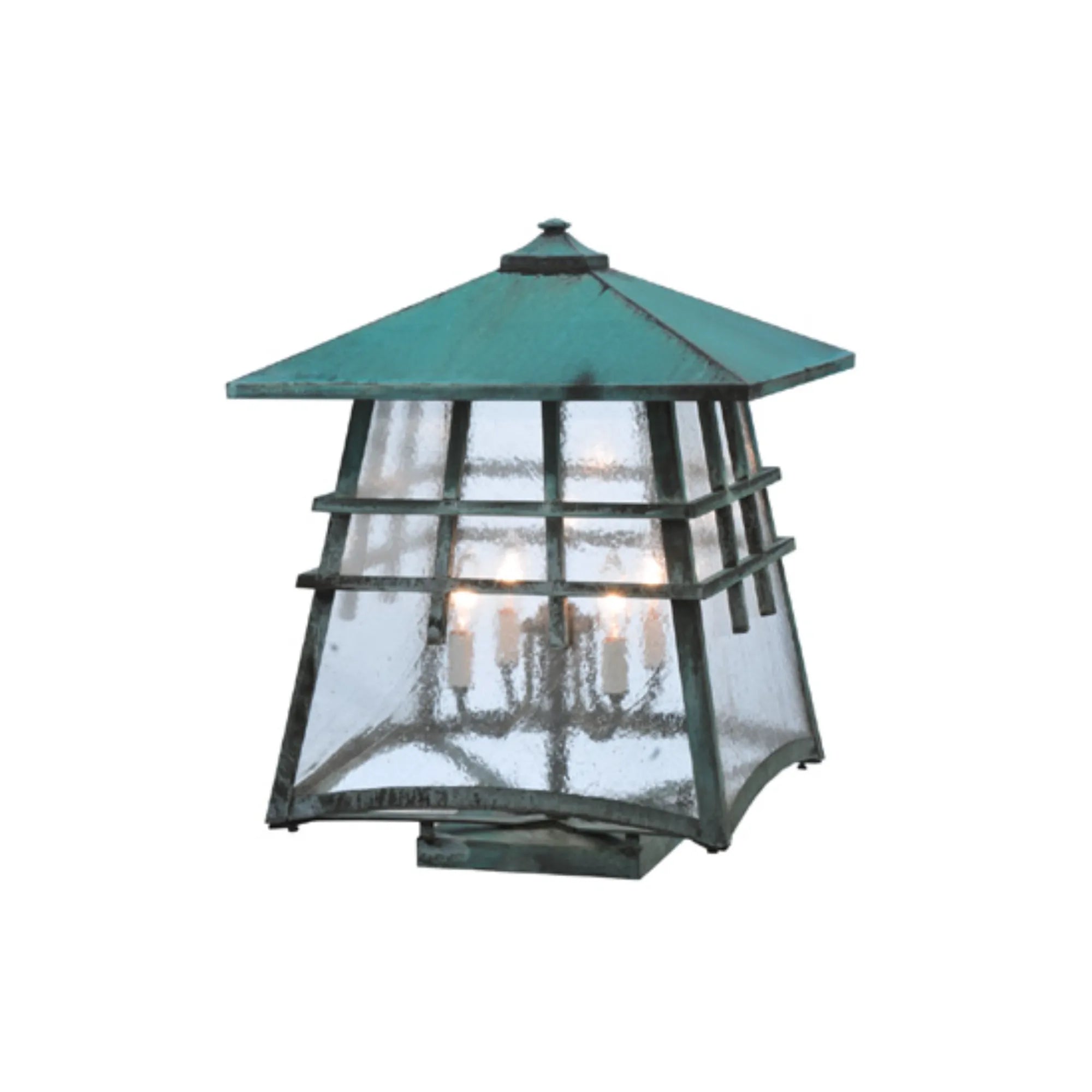 18" Square Stillwater Double Bar Mission Deck Light – Vedigris – Wet-Rated – Meyda Lighting