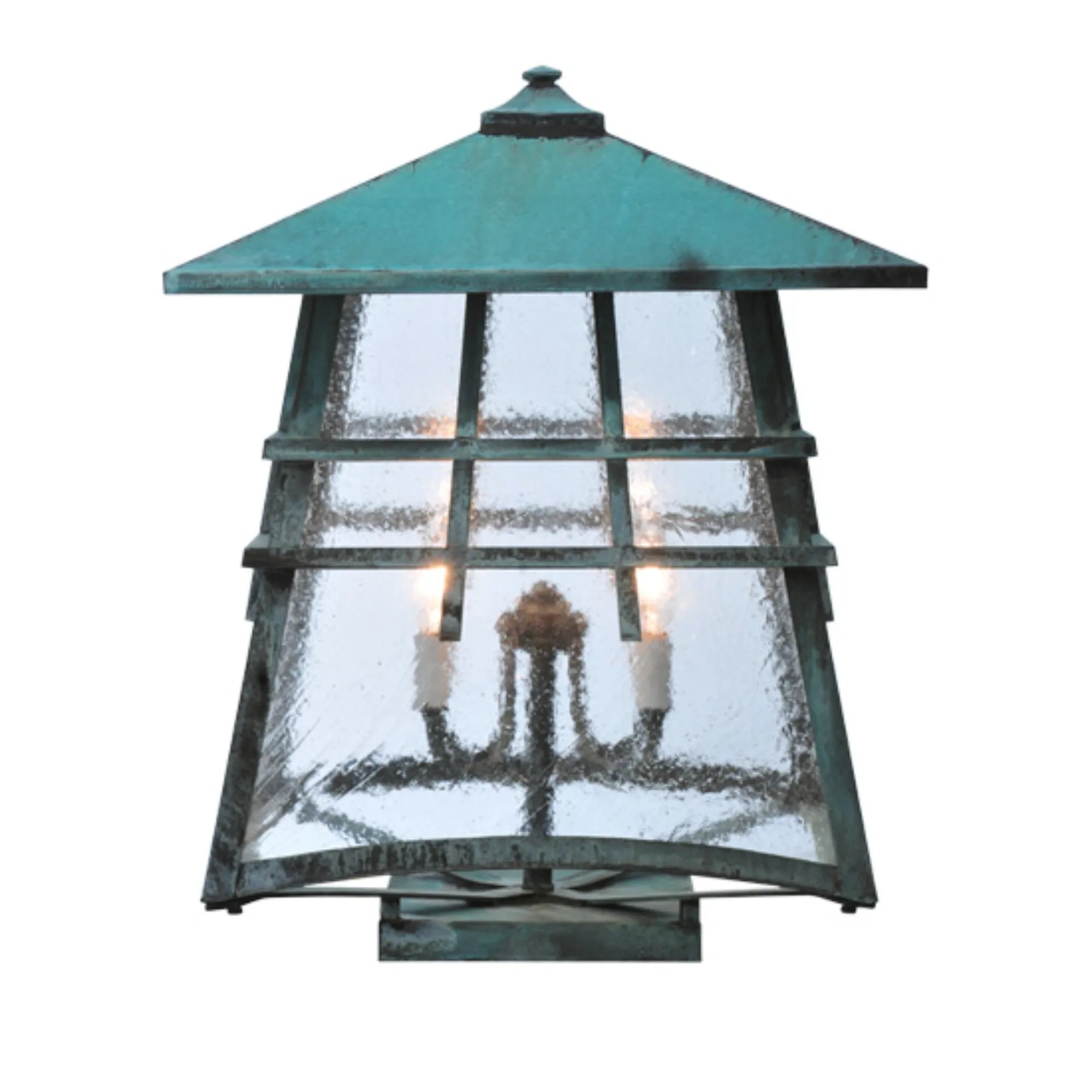 18" Square Stillwater Double Bar Mission Deck Light – Vedigris – Wet-Rated – Meyda Lighting