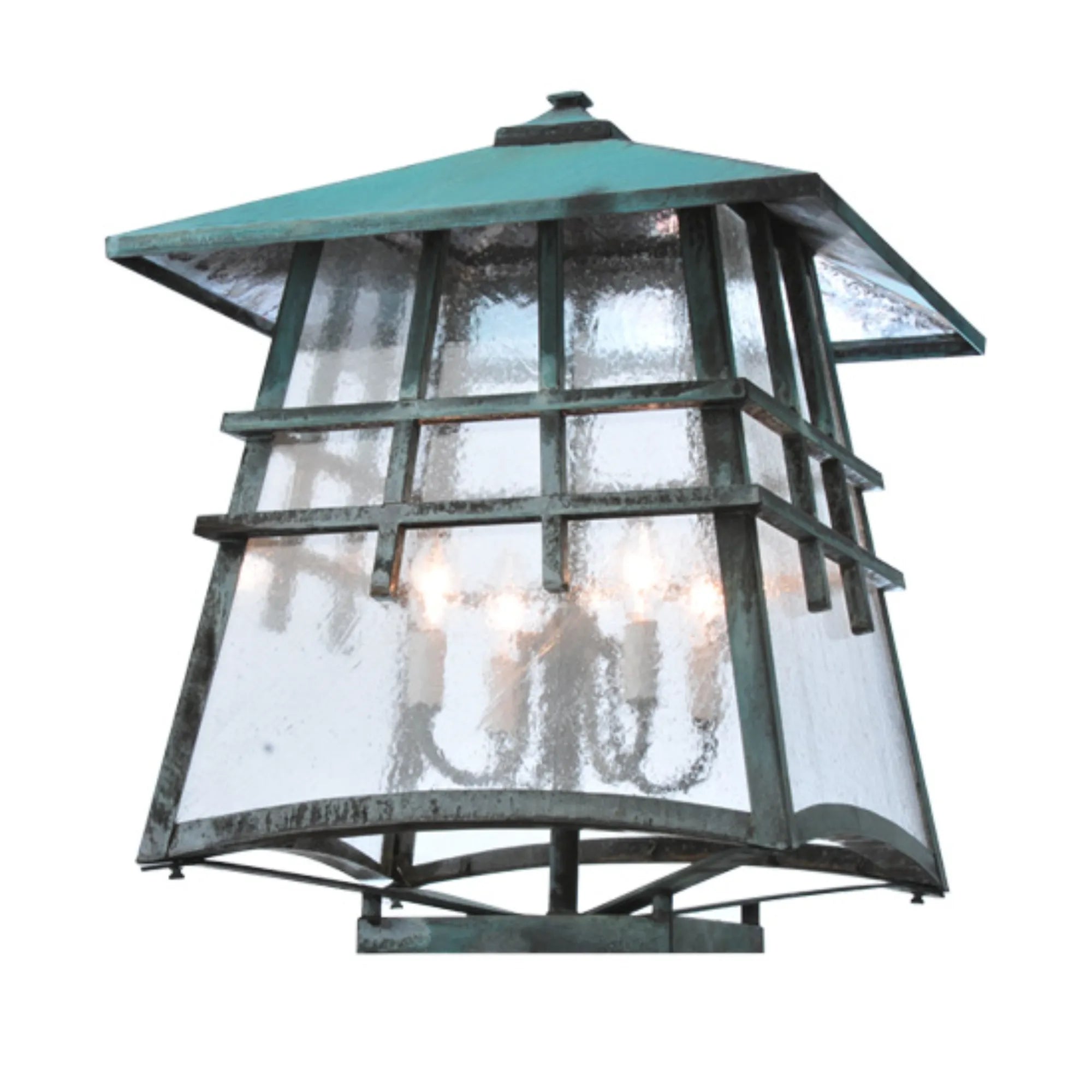 18" Square Stillwater Double Bar Mission Deck Light – Vedigris – Wet-Rated – Meyda Lighting