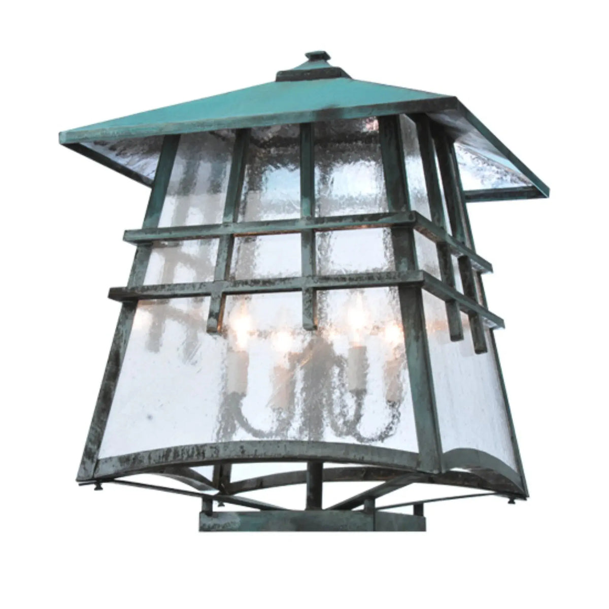 18" Square Stillwater Double Bar Mission Deck Light – Vedigris – Wet-Rated – Meyda Lighting Meyda Lighting
