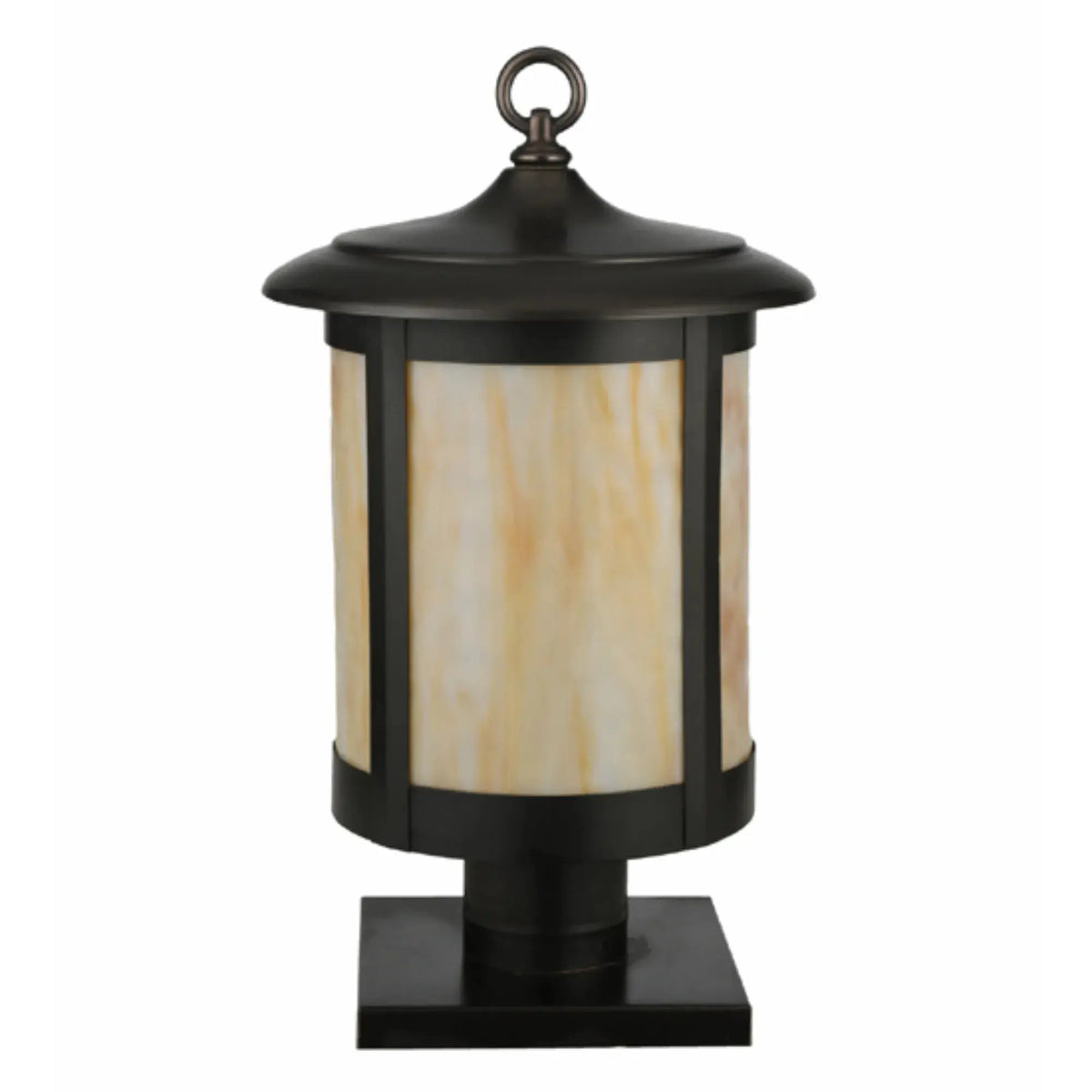 10" Wide Fulton Prime Post Mount – Craftsman Brown – Beige Art Glass – Damp-Rated – Meyda Lighting Meyda Lighting