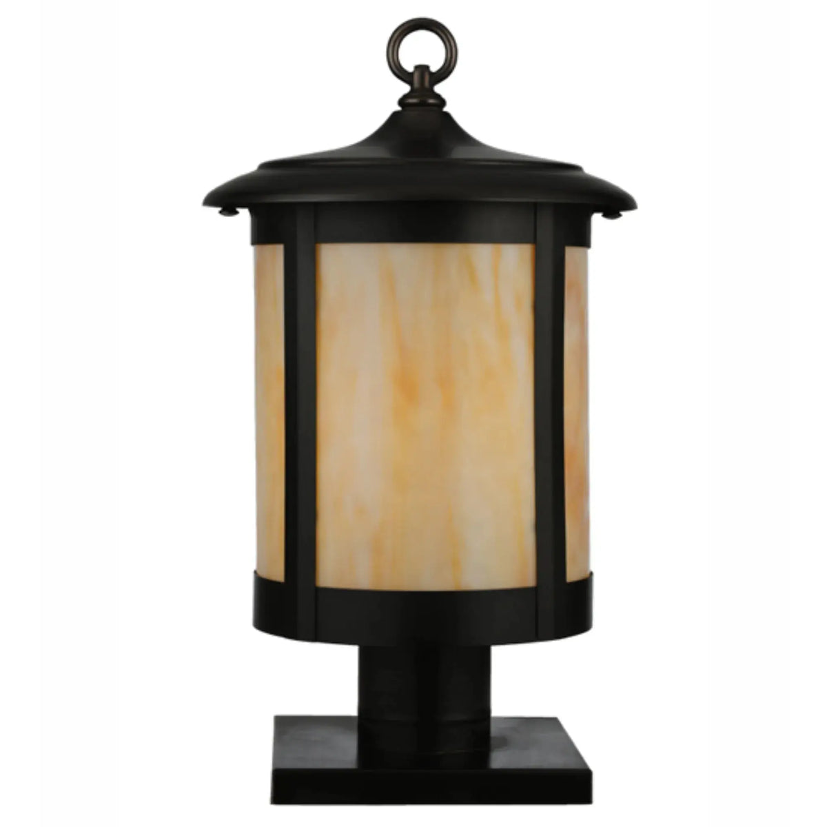 10" Wide Fulton Prime Post Mount – Craftsman Brown – Beige Art Glass – Damp-Rated – Meyda Lighting Meyda Lighting