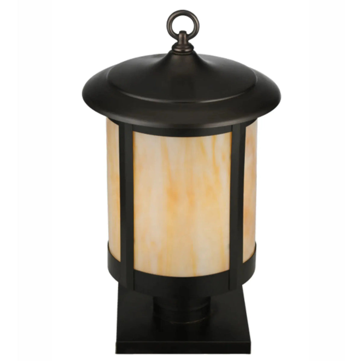 10" Wide Fulton Prime Post Mount – Craftsman Brown – Beige Art Glass – Damp-Rated – Meyda Lighting Meyda Lighting