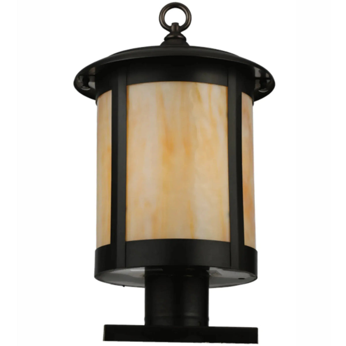 10" Wide Fulton Prime Post Mount – Craftsman Brown – Beige Art Glass – Damp-Rated – Meyda Lighting Meyda Lighting