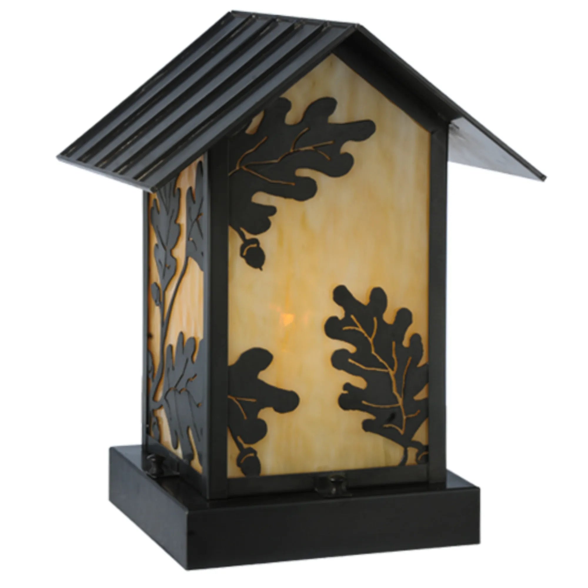 10.5"W Seneca Oak Leaf Pier Mount – Craftsman Brown – Beige Art Glass – Damp-Rated – Meyda Lighting