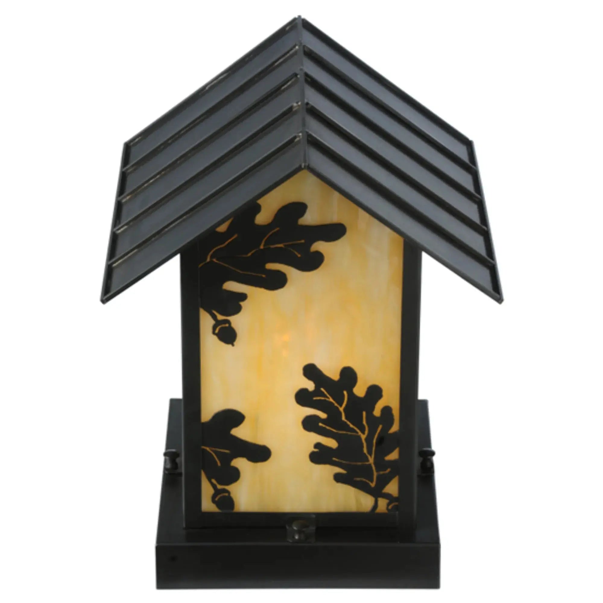 10.5"W Seneca Oak Leaf Pier Mount – Craftsman Brown – Beige Art Glass – Damp-Rated – Meyda Lighting Meyda Lighting