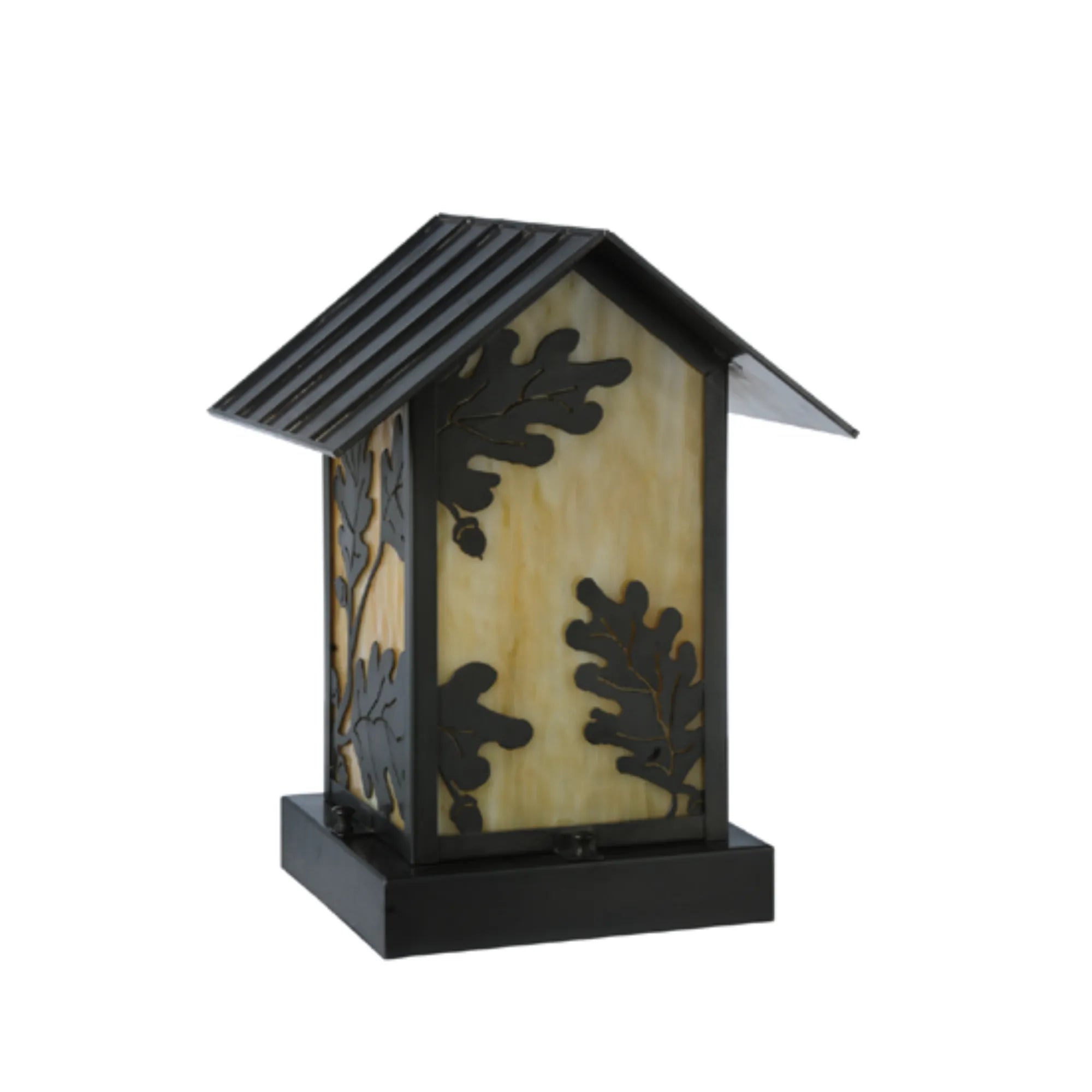 10.5"W Seneca Oak Leaf Pier Mount – Craftsman Brown – Beige Art Glass – Damp-Rated – Meyda Lighting