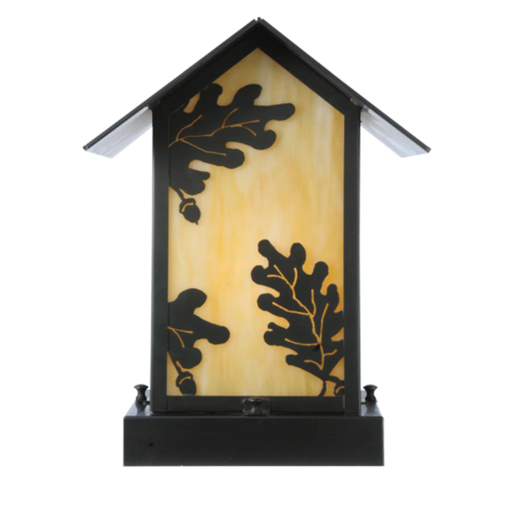 10.5"W Seneca Oak Leaf Pier Mount – Craftsman Brown – Beige Art Glass – Damp-Rated – Meyda Lighting