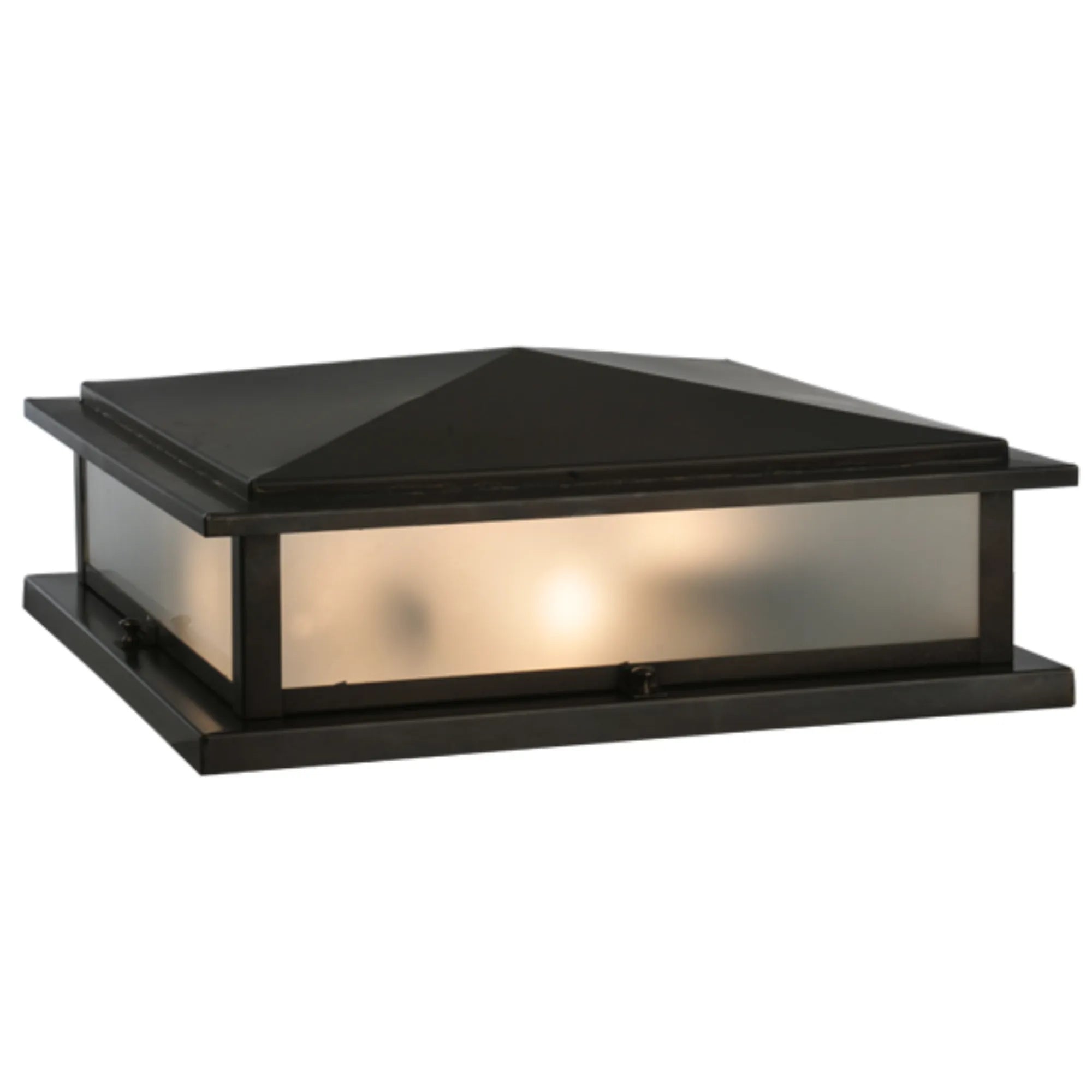 18"Sq Seneca Prime Pier Mount – Craftsman Brown – Clear Frosted Glass – Wet-Rated – Meyda Lighting