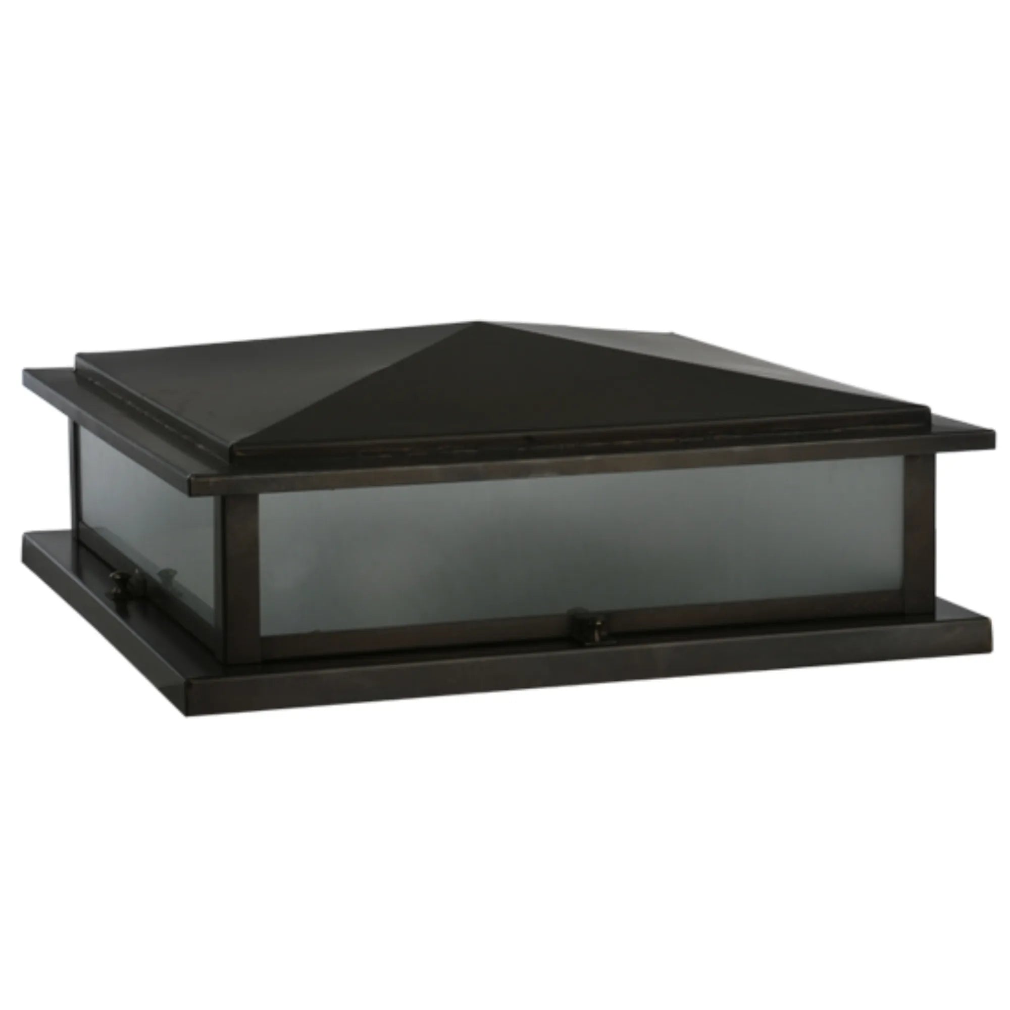 18"Sq Seneca Prime Pier Mount – Craftsman Brown – Clear Frosted Glass – Wet-Rated – Meyda Lighting