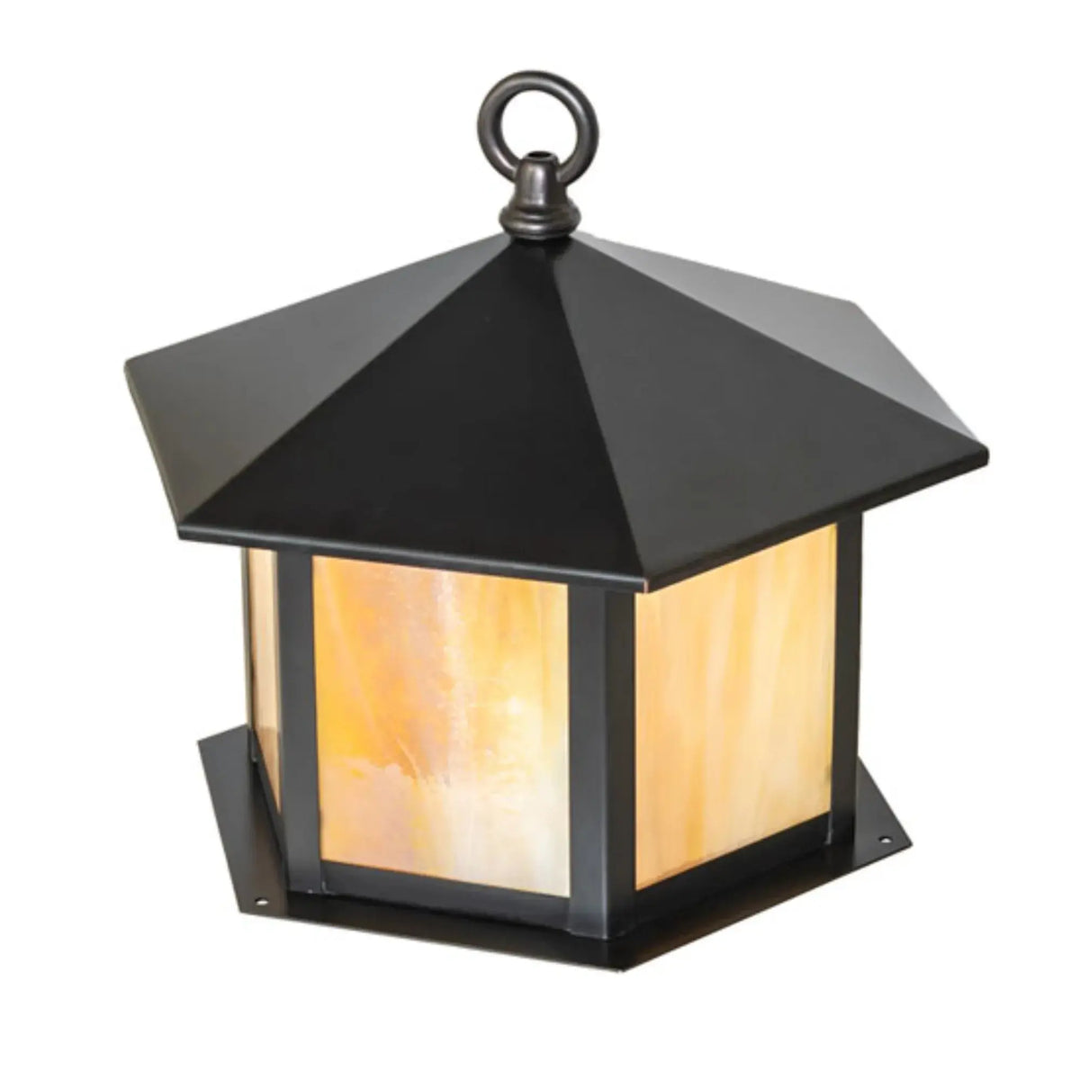 12" Wide Gazebo Post Mount – Craftsman Brown – Beige Iridescent Glass – Wet-Rated – Meyda Lighting Meyda Lighting