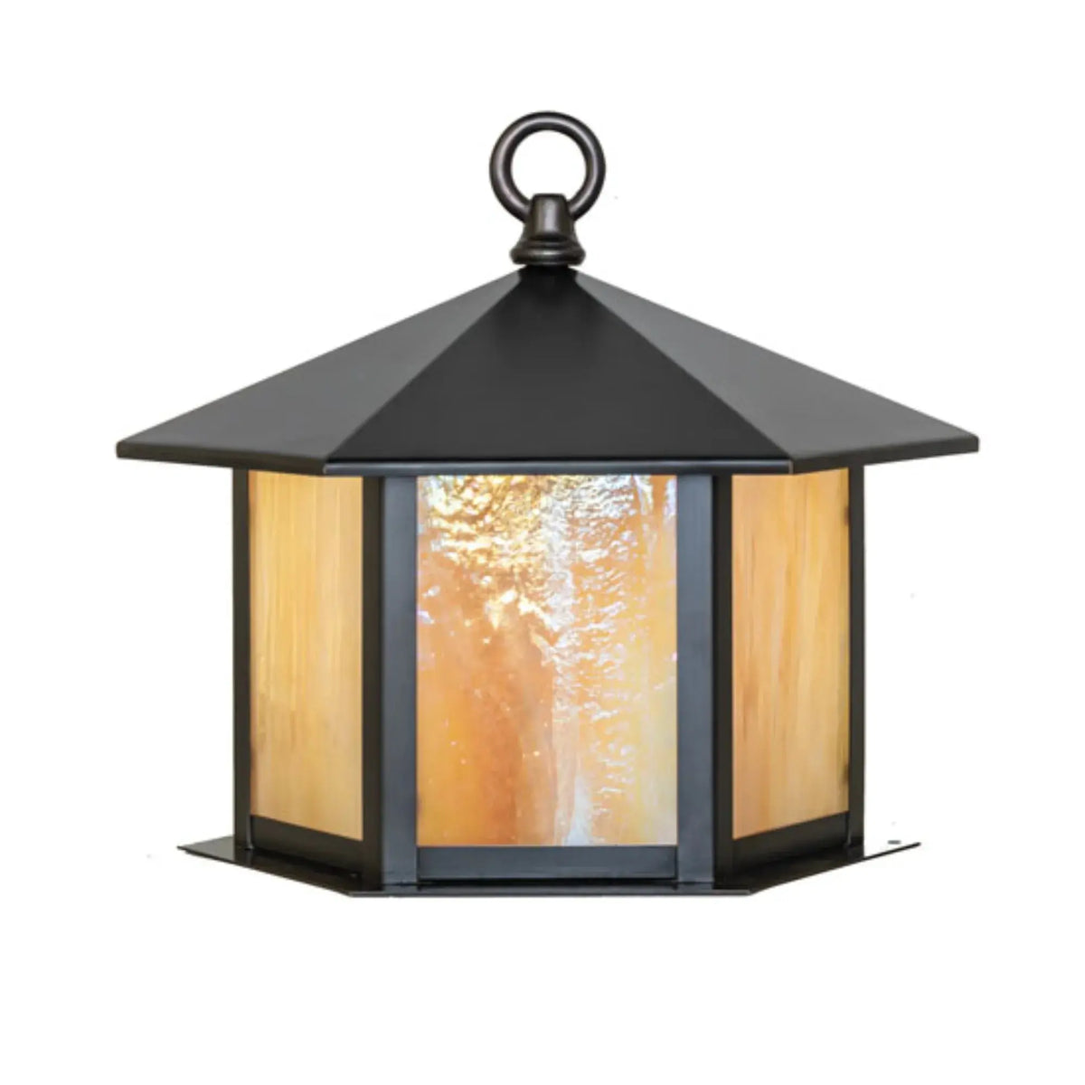 12" Wide Gazebo Post Mount – Craftsman Brown – Beige Iridescent Glass – Wet-Rated – Meyda Lighting Meyda Lighting