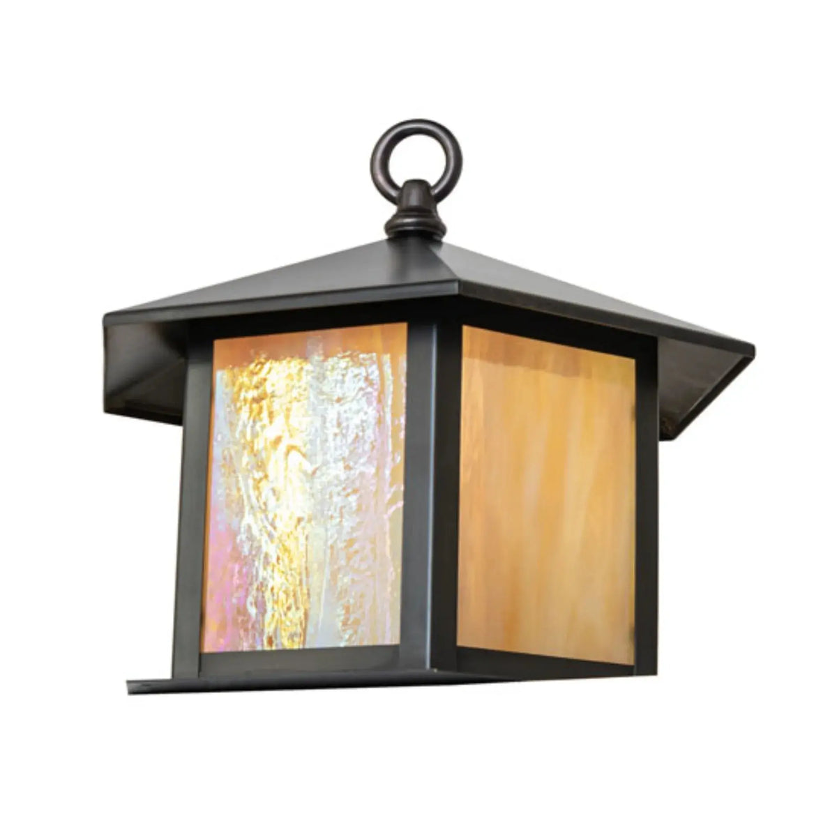 12" Wide Gazebo Post Mount – Craftsman Brown – Beige Iridescent Glass – Wet-Rated – Meyda Lighting Meyda Lighting