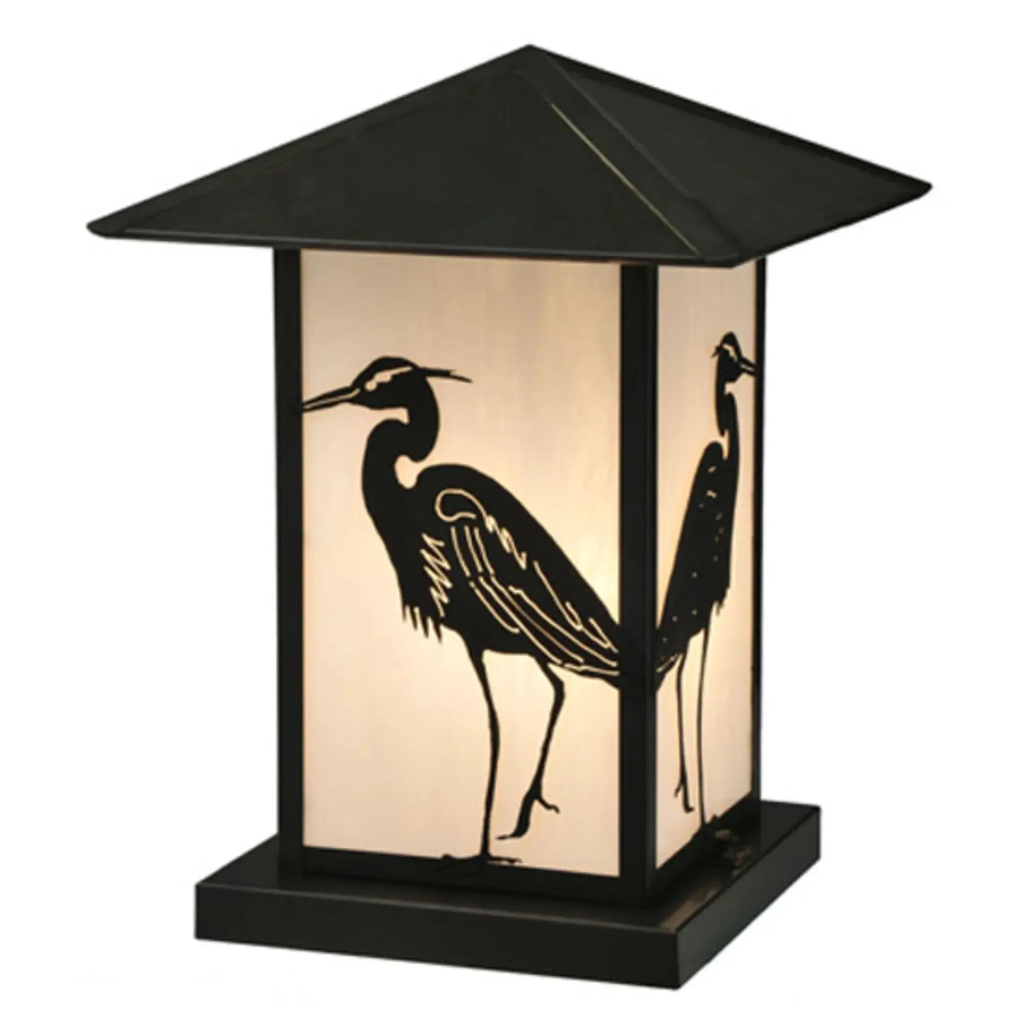 12" Square Seneca Heron Pier Mount – Craftsman Brown – White Art Glass – Wet-Rated – Meyda Lighting Meyda Lighting