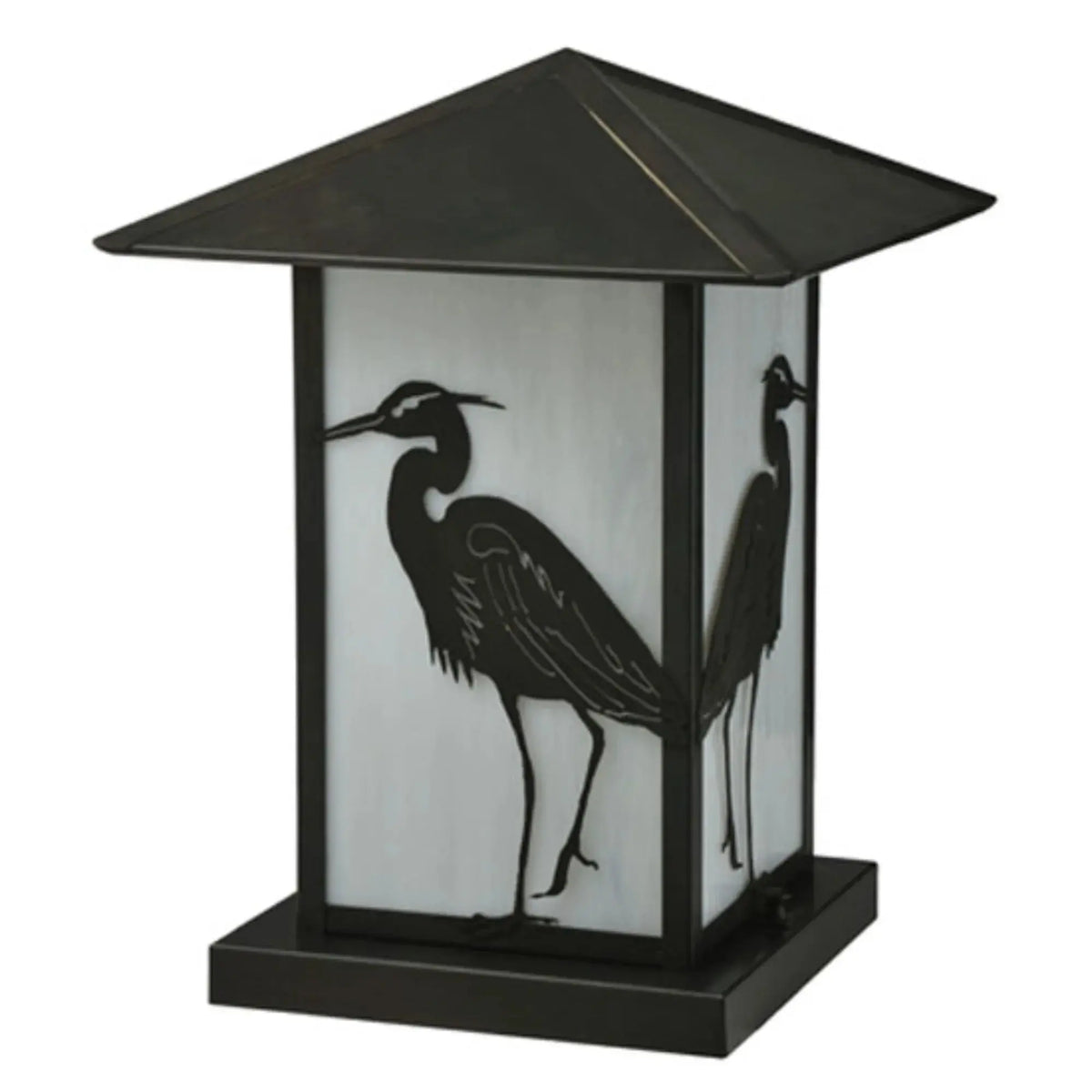 12" Square Seneca Heron Pier Mount – Craftsman Brown – White Art Glass – Wet-Rated – Meyda Lighting Meyda Lighting