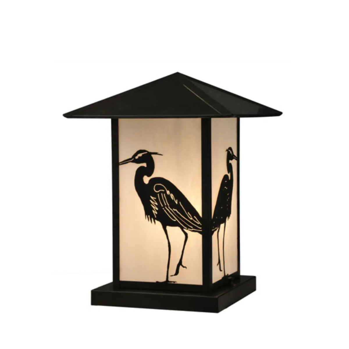 12" Square Seneca Heron Pier Mount – Craftsman Brown – White Art Glass – Wet-Rated – Meyda Lighting Meyda Lighting