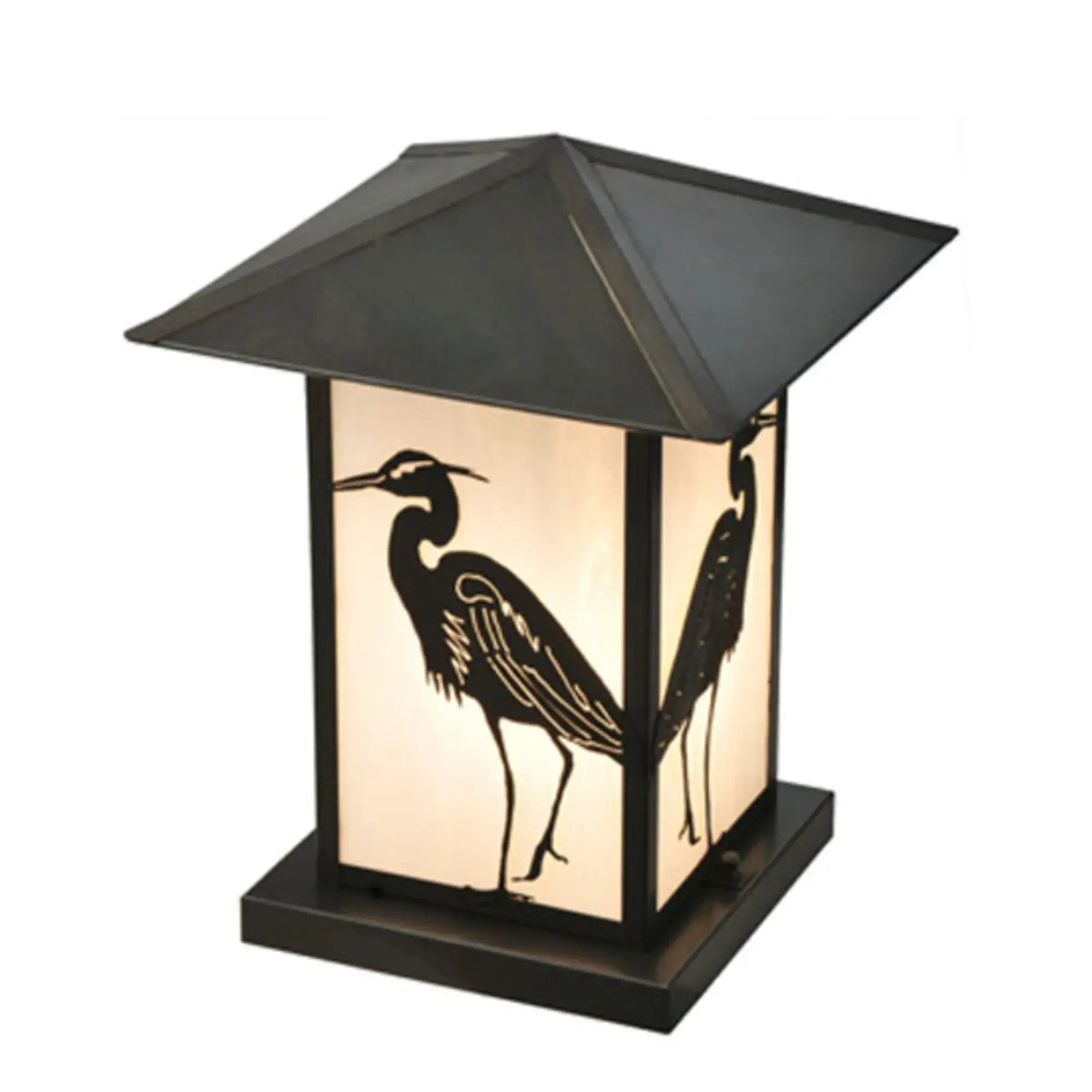 12" Square Seneca Heron Pier Mount – Craftsman Brown – White Art Glass – Wet-Rated – Meyda Lighting Meyda Lighting