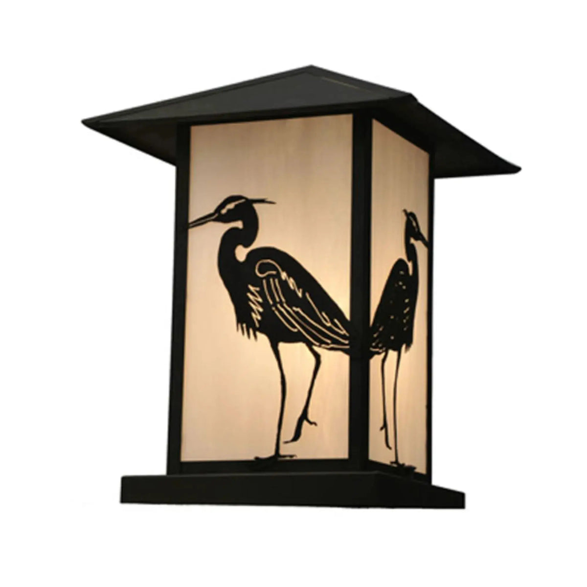 12" Square Seneca Heron Pier Mount – Craftsman Brown – White Art Glass – Wet-Rated – Meyda Lighting Meyda Lighting