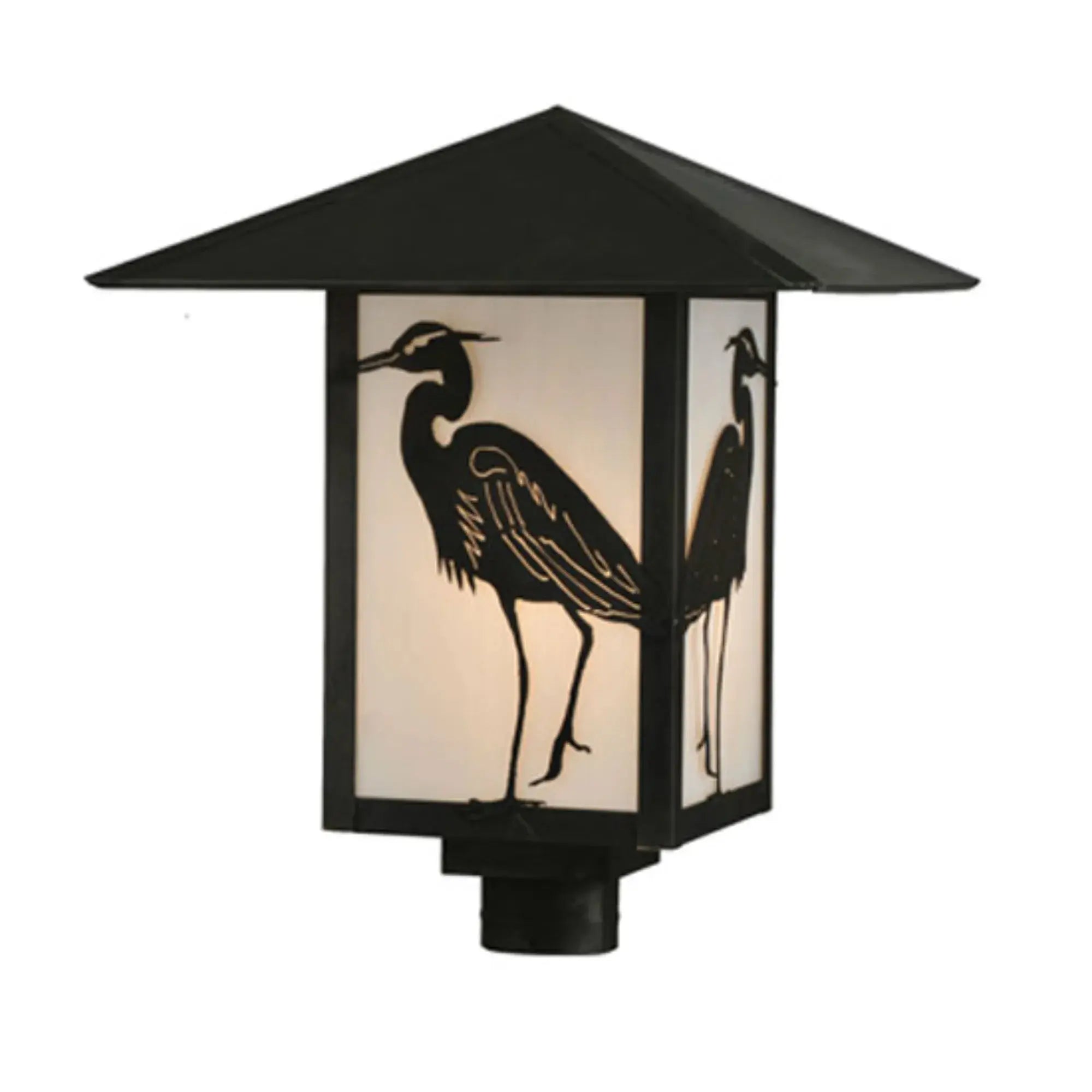16" Square Seneca Heron Post Mount – Craftsman Brown – White Art Glass – Damp-Rated – Meyda Lighting Meyda Lighting