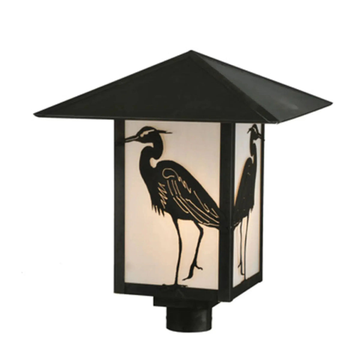 16" Square Seneca Heron Post Mount – Craftsman Brown – White Art Glass – Damp-Rated – Meyda Lighting Meyda Lighting