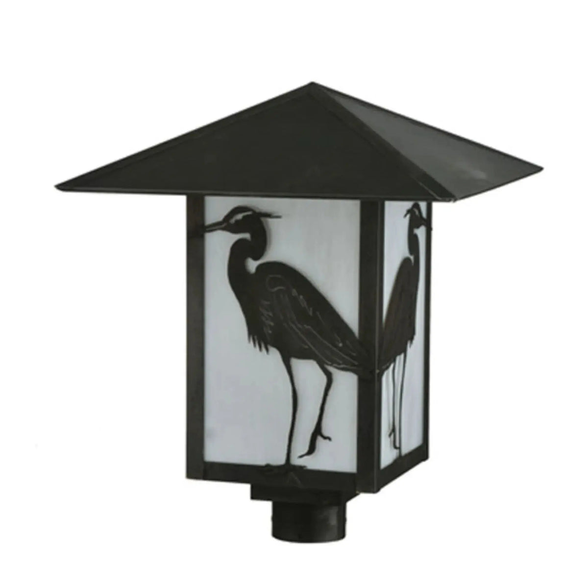 16" Square Seneca Heron Post Mount – Craftsman Brown – White Art Glass – Damp-Rated – Meyda Lighting Meyda Lighting