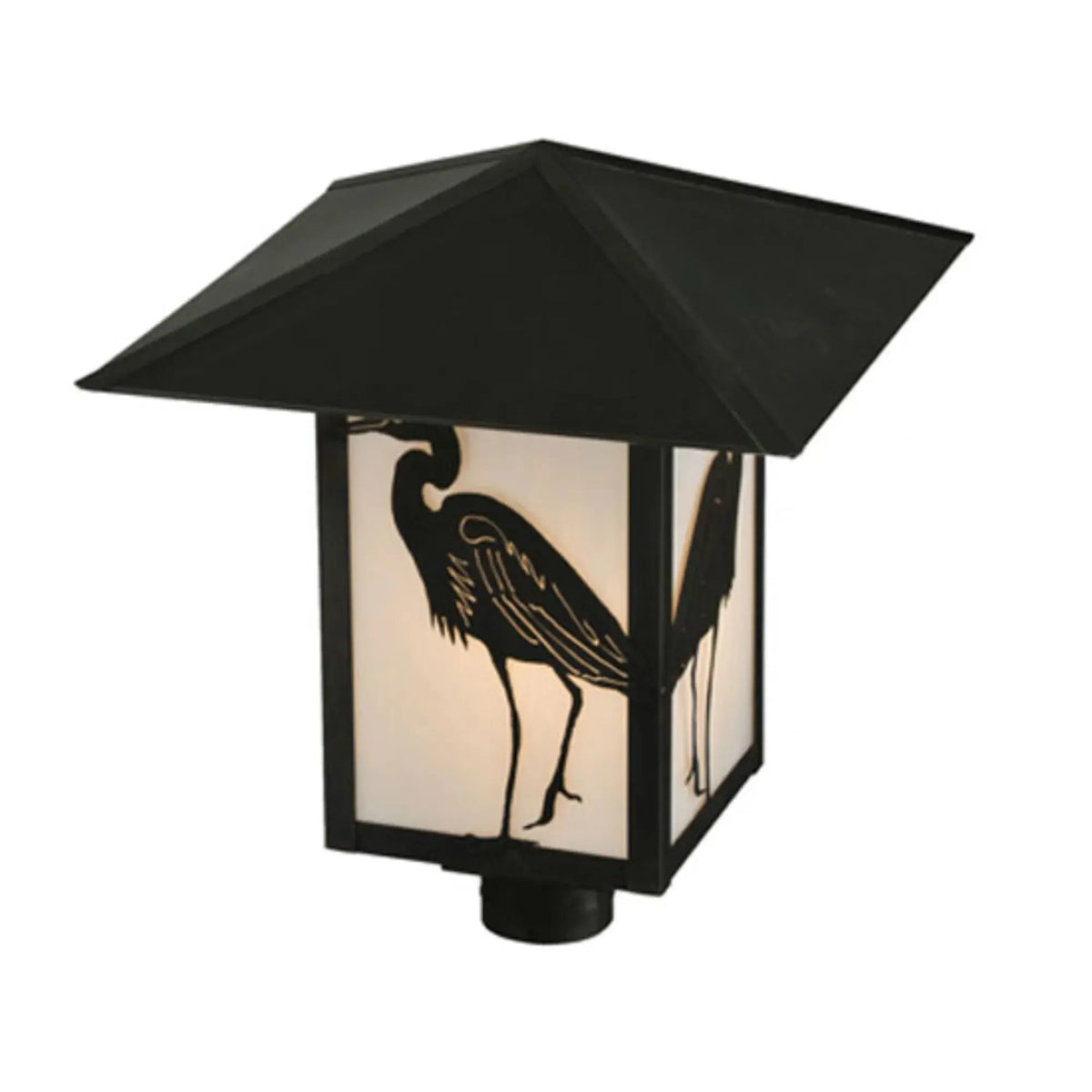 16" Square Seneca Heron Post Mount – Craftsman Brown – White Art Glass – Damp-Rated – Meyda Lighting Meyda Lighting