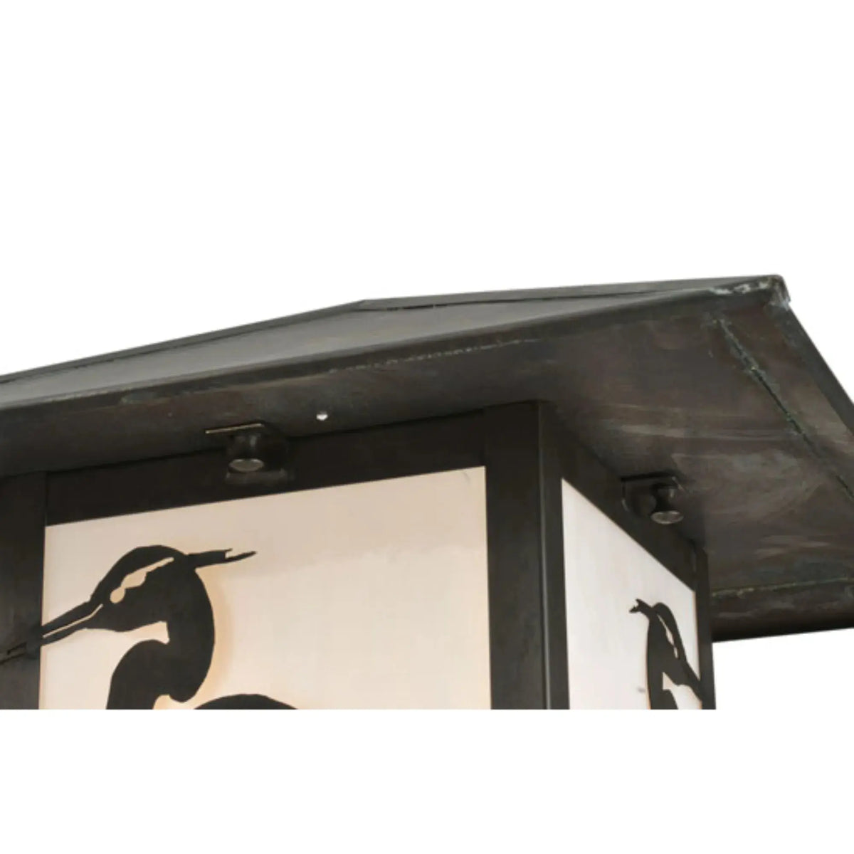 16" Square Seneca Heron Post Mount – Craftsman Brown – White Art Glass – Damp-Rated – Meyda Lighting Meyda Lighting