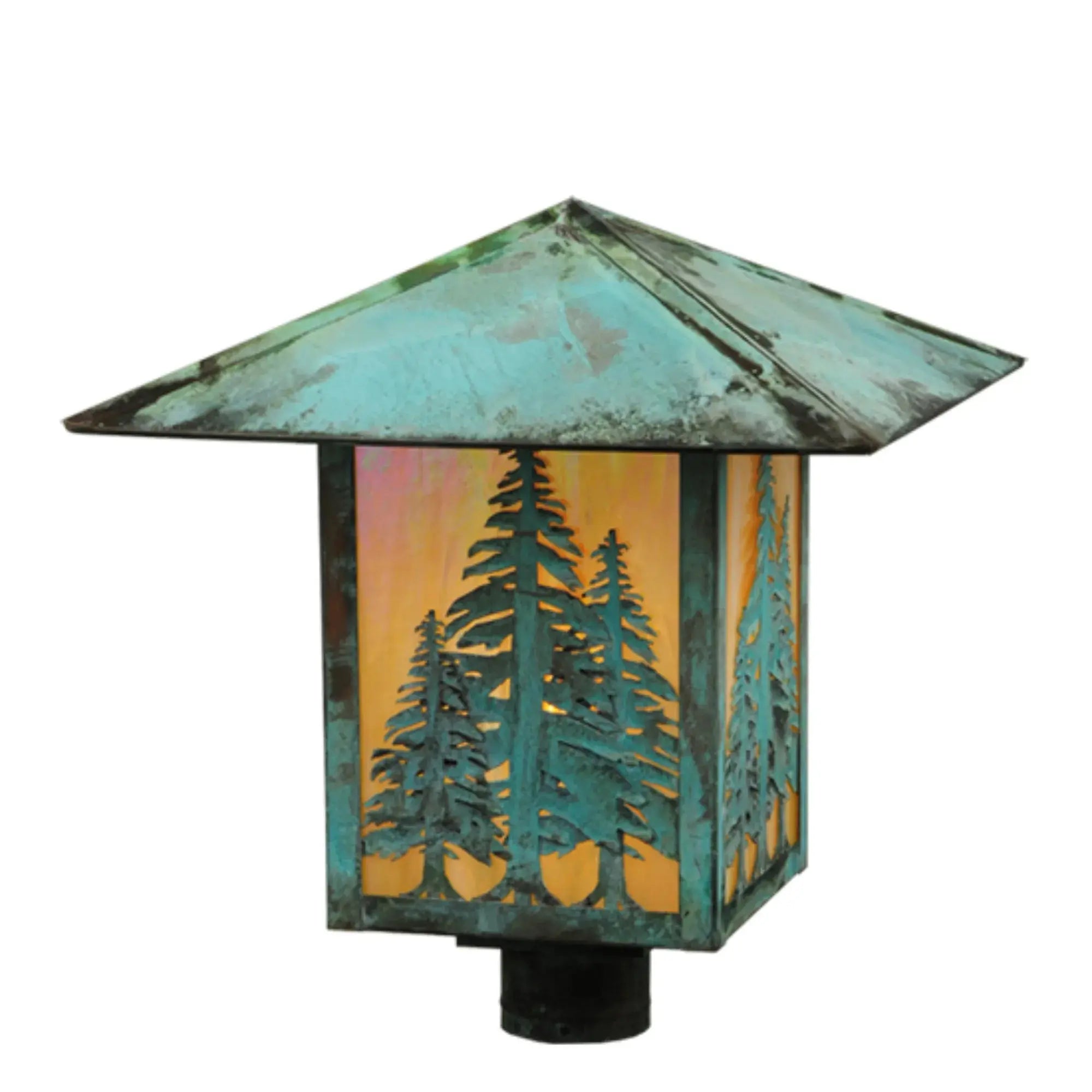 16" Square Seneca Tall Pines Post Mount – Verdigris – Damp-Rated – Meyda Lighting Meyda Lighting