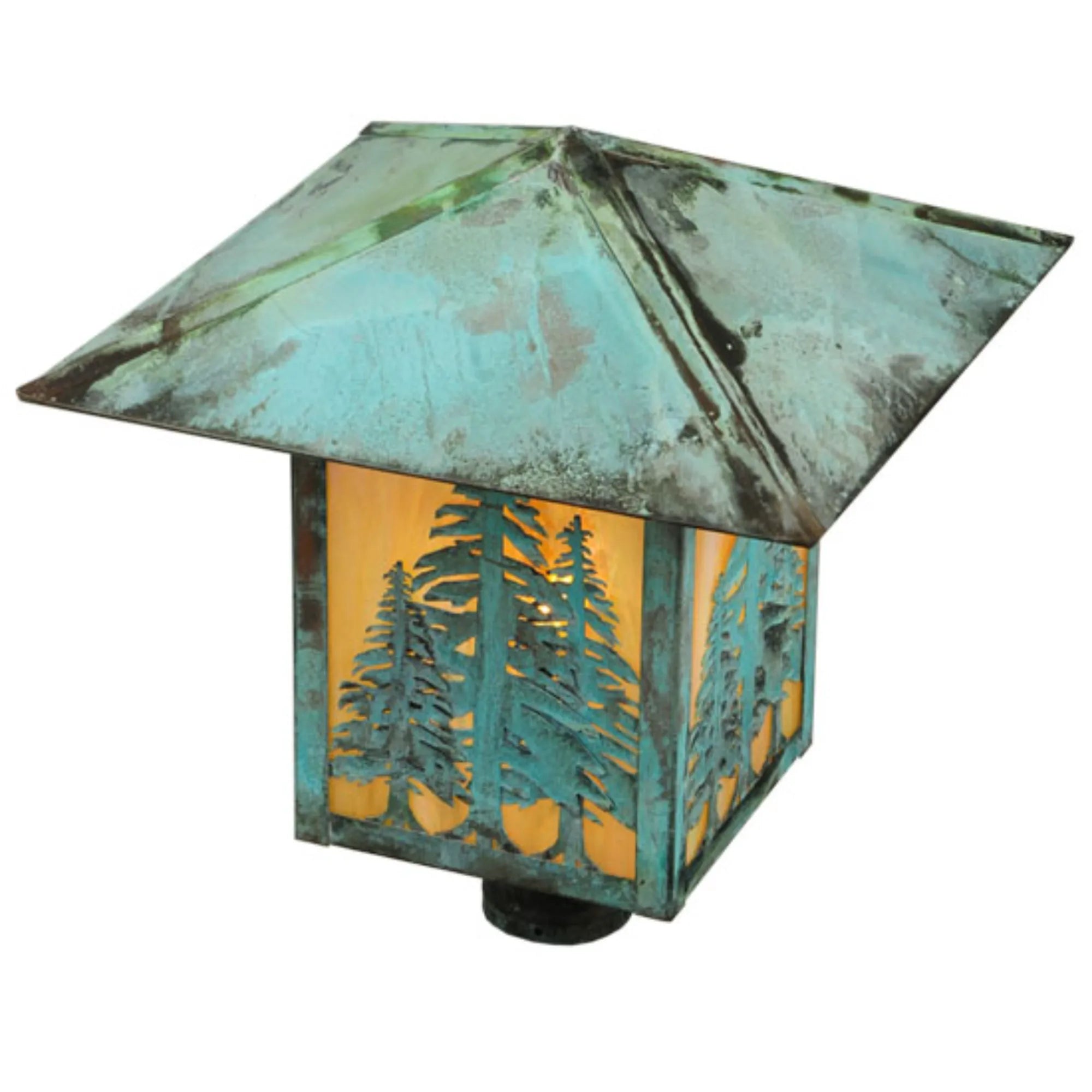 16" Square Seneca Tall Pines Post Mount – Verdigris – Damp-Rated – Meyda Lighting