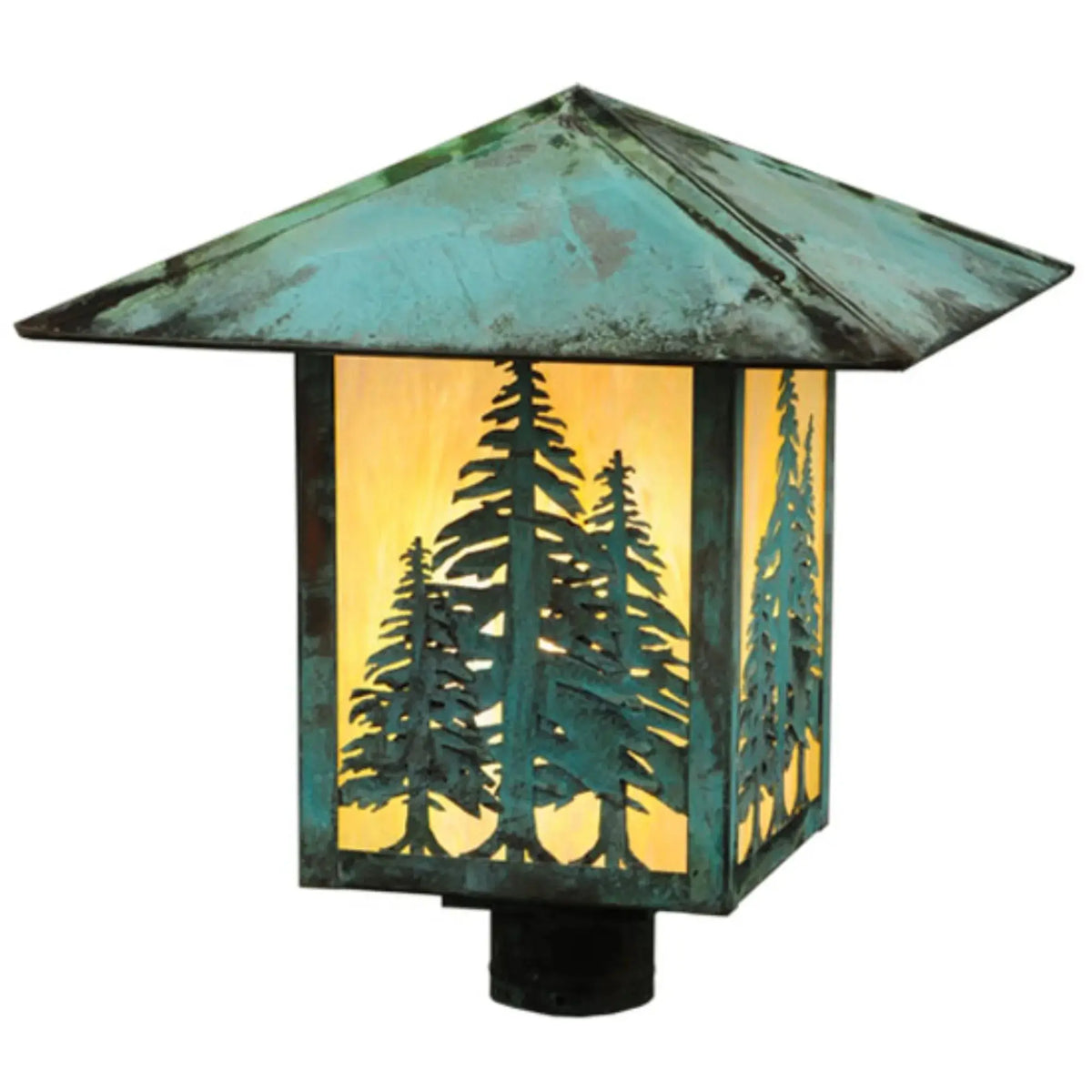 16" Square Seneca Tall Pines Post Mount – Verdigris – Damp-Rated – Meyda Lighting Meyda Lighting