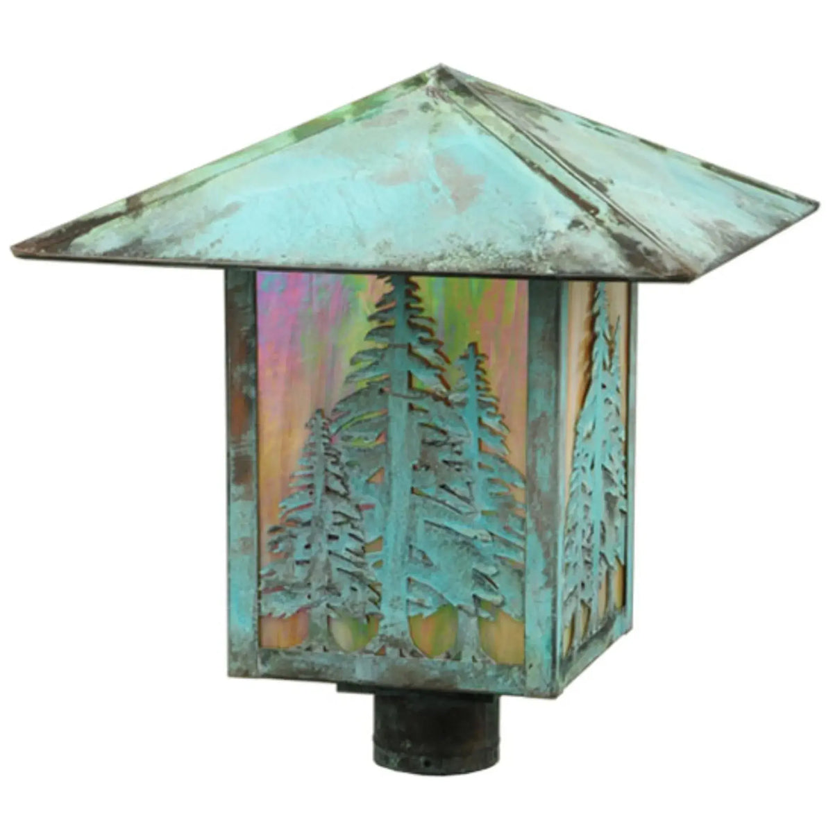 16" Square Seneca Tall Pines Post Mount – Verdigris – Damp-Rated – Meyda Lighting Meyda Lighting